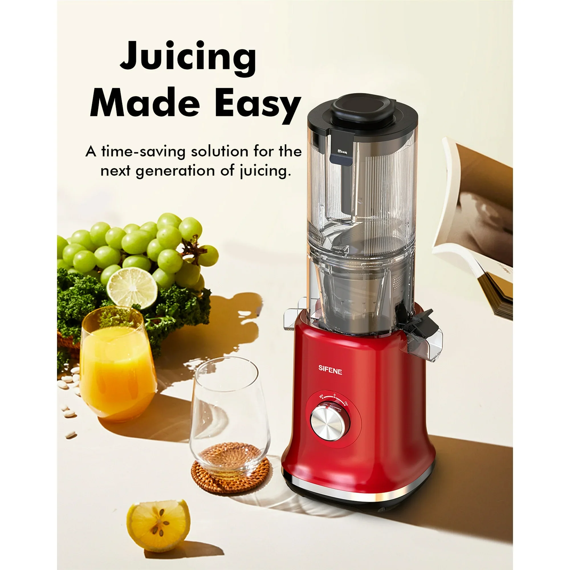 Sifene SIF-8202 150W Slow Masticating Juicer Machine, 4.3-Inch, Red - Image 2