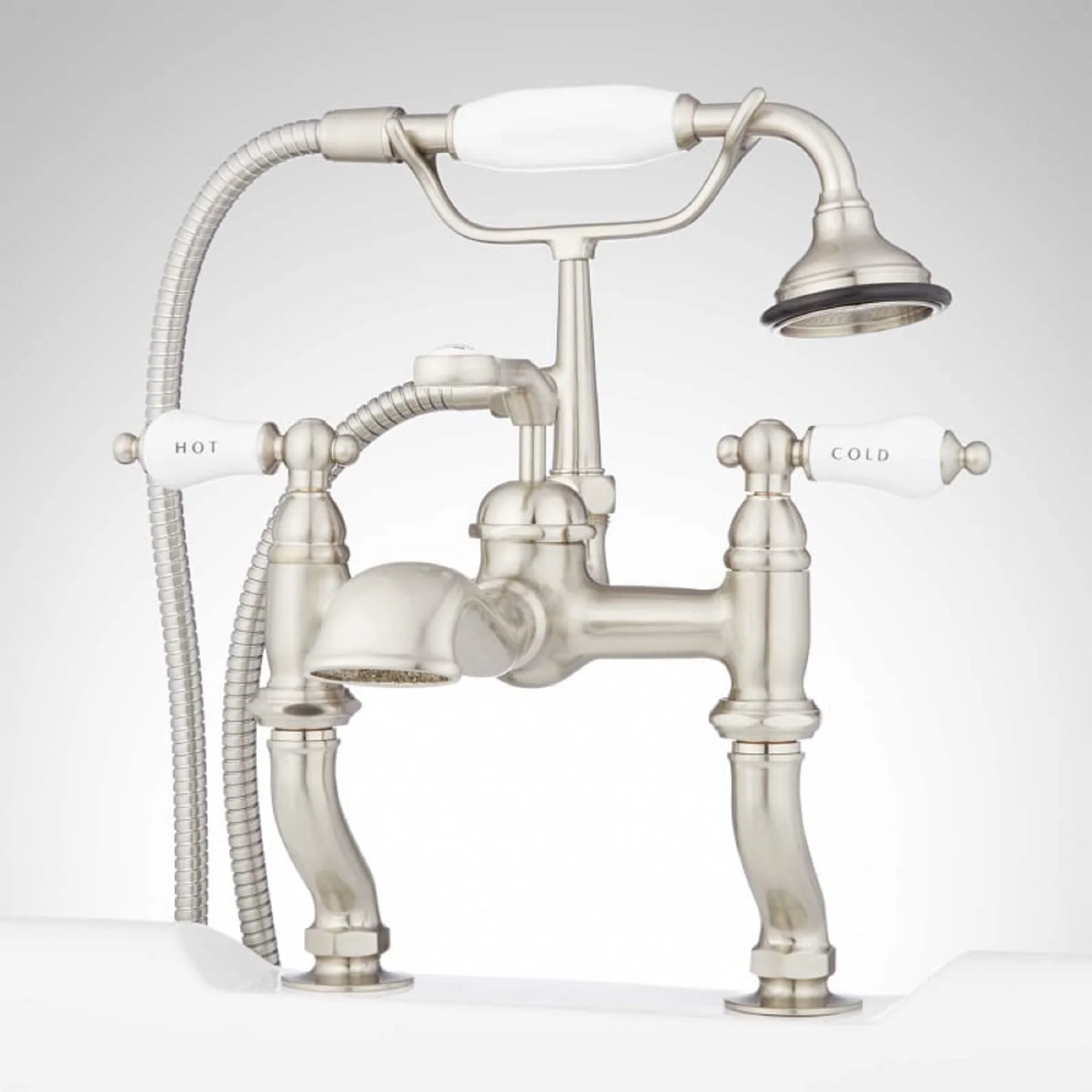 Signature Hardware 205508 Glenwood Deck Mounted Roman Tub Filler with Variable Couplers, Brushed Nickel