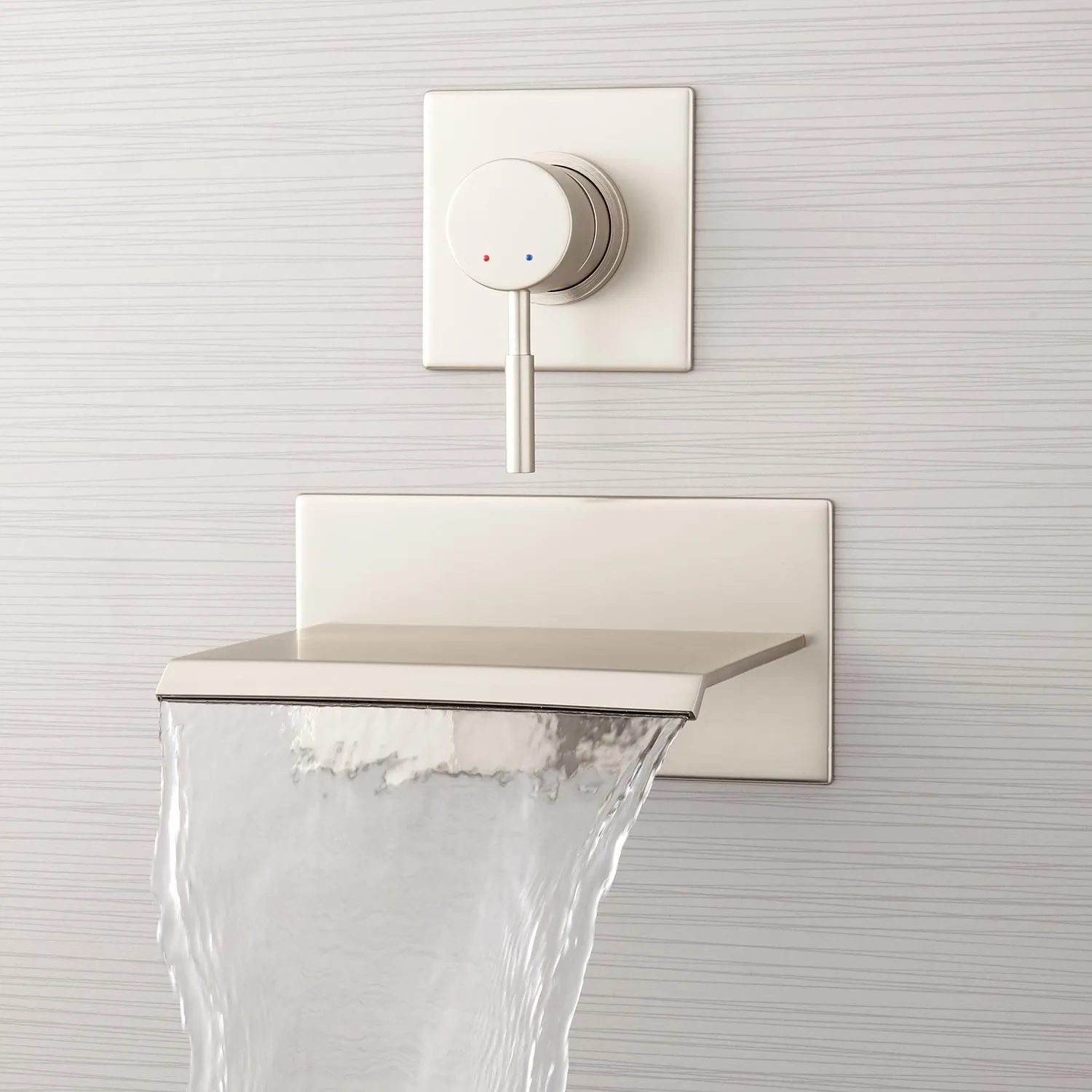 Signature Hardware 378993 Lavelle 6-1/2" Waterfall Wall Mounted Tub Filler with Metal Lever Handle, Brushed Nickel