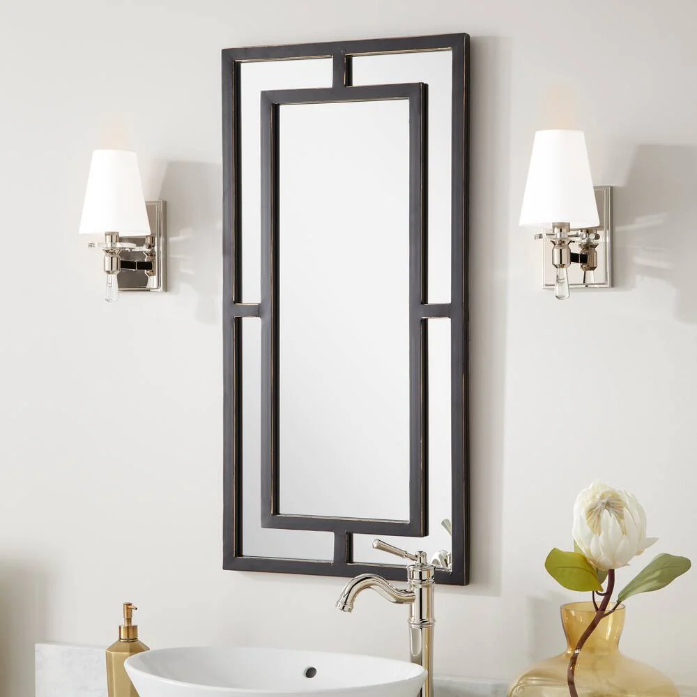 Signature Hardware 450582 Austi 18" W x 36" H Rectangular Framed Bathroom Wall Mirror, Black Powder Coat