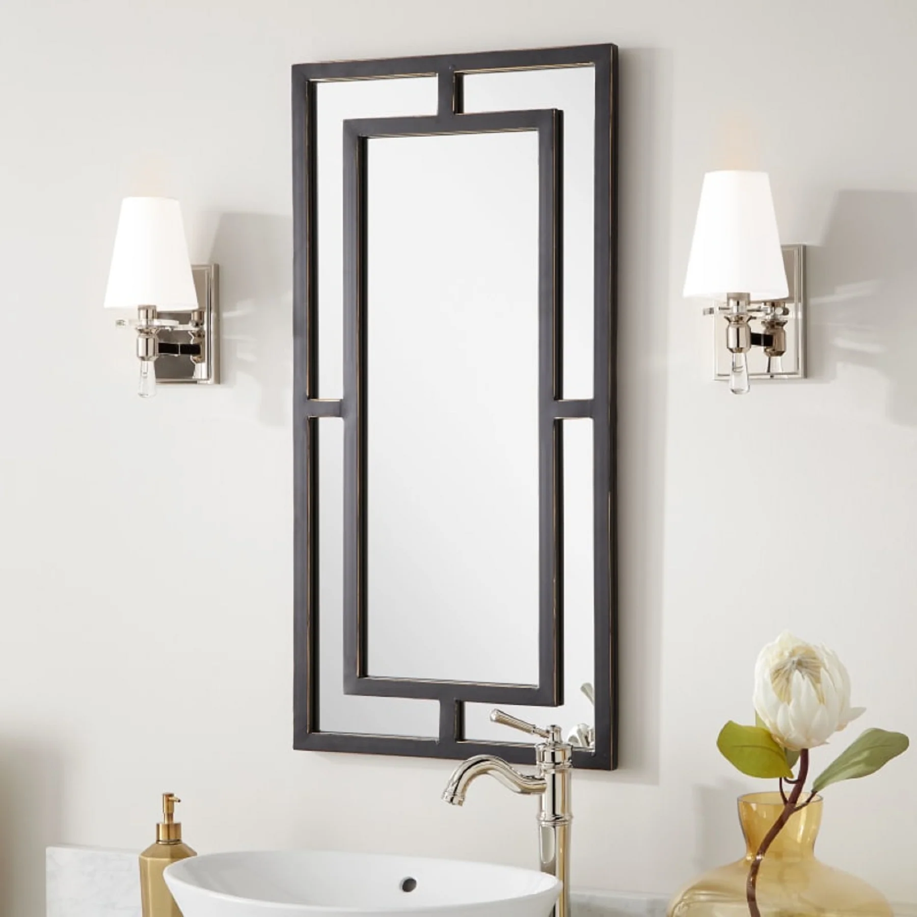 Signature Hardware 450582 Austi 18" W x 36" H Rectangular Framed Bathroom Wall Mirror, Black Powder Coat - Image 2