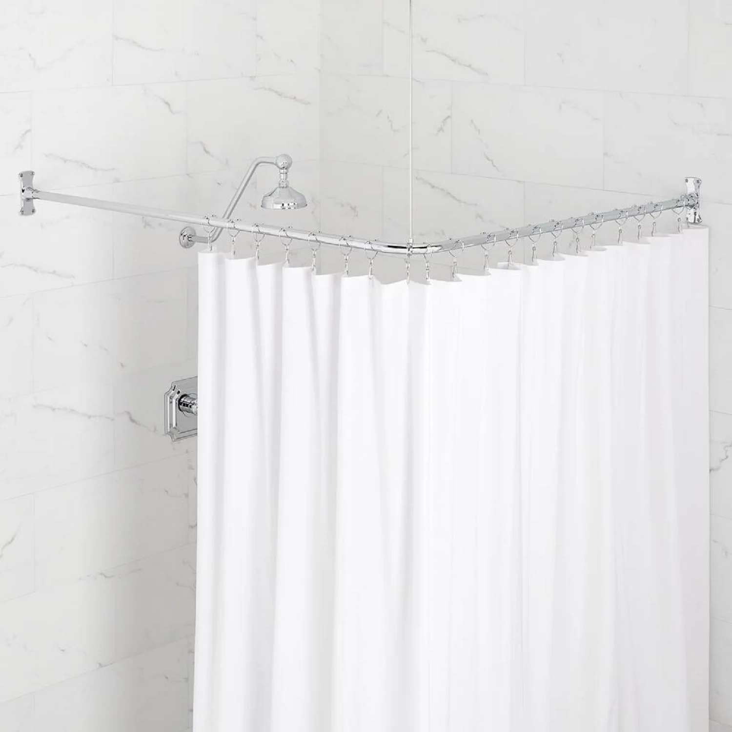 Signature Hardware 466802 60" x 48" Corner Brass Shower Rod, Chrome