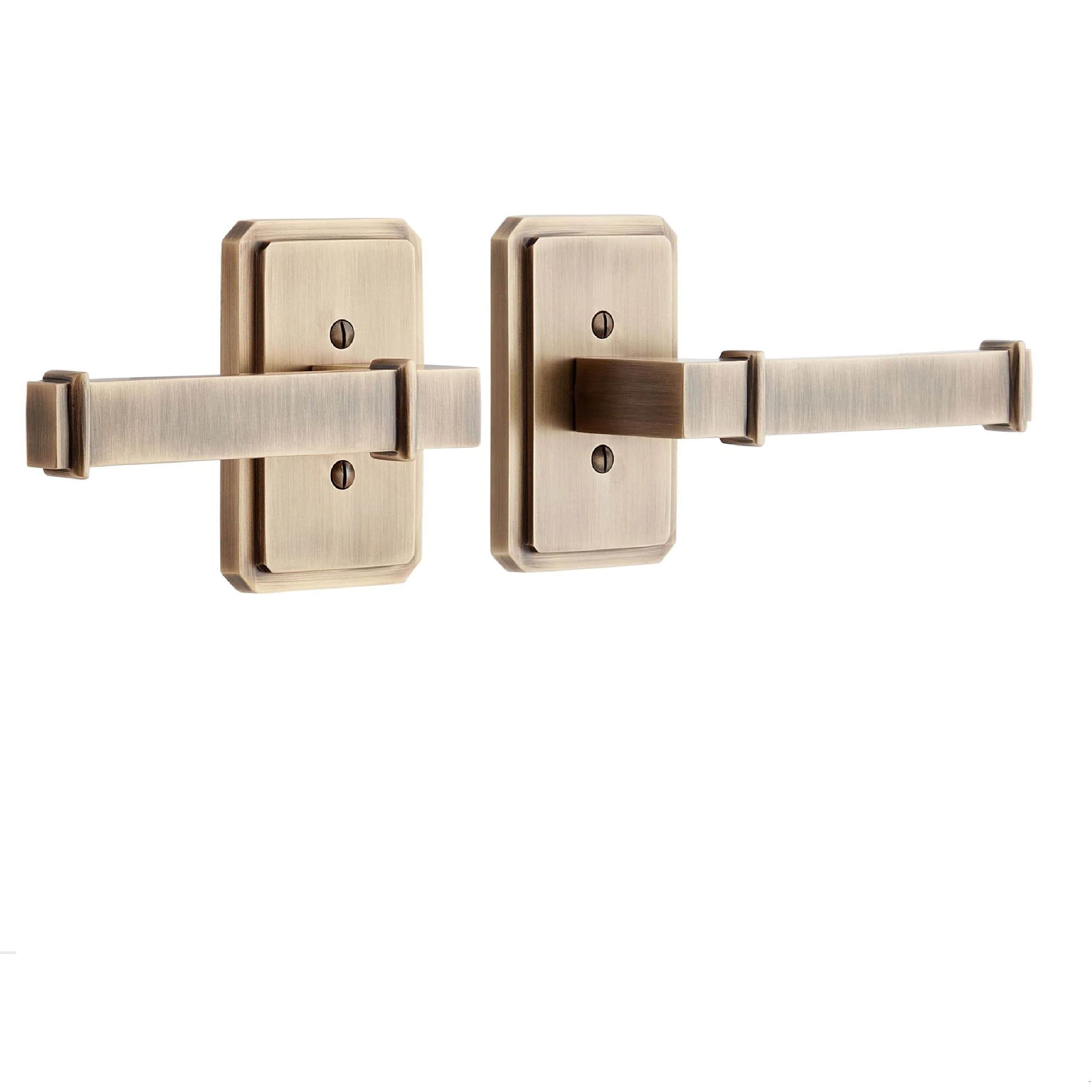 Signature Hardware 479323 MNG 505 Solid Brass Dummy Interior Door Set w/ Sculpted Flat Lever Handle - Right Hand - No Backset - Antique Brass - Image 3