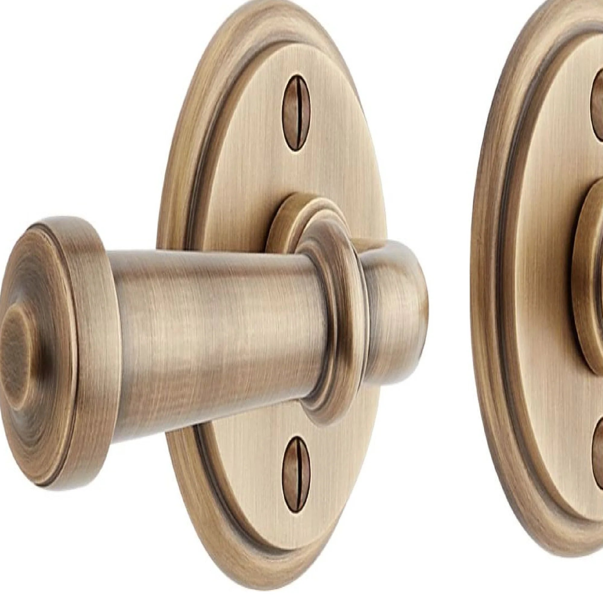 Signature Hardware 479329 506 Solid Brass Dummy Interior Door Set w/ Sculpted Round Lever Handle - Right Hand - No Backset - Antique Brass - Image 2