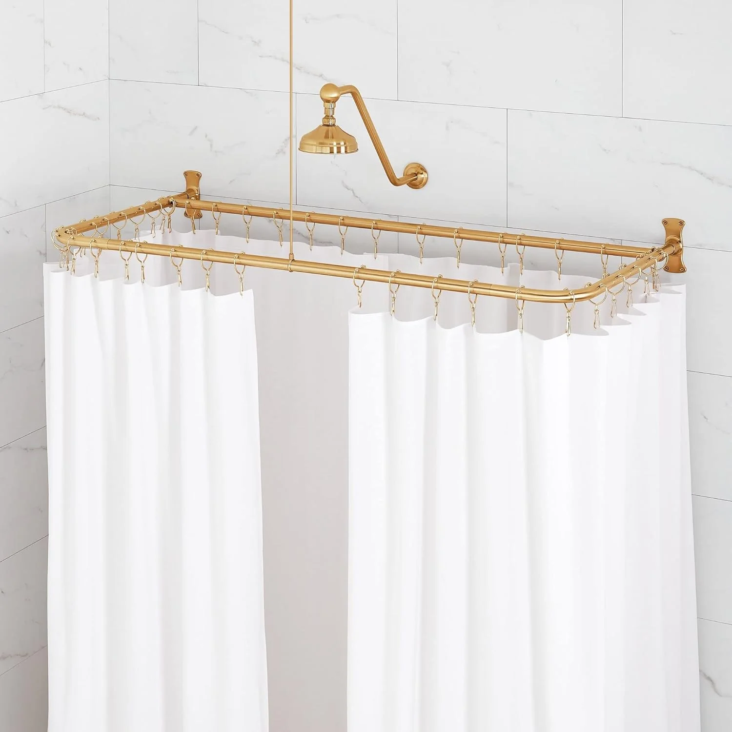 Signature Hardware 482884 60" x 27" Rectangle Brass Shower Rod - Brushed Gold