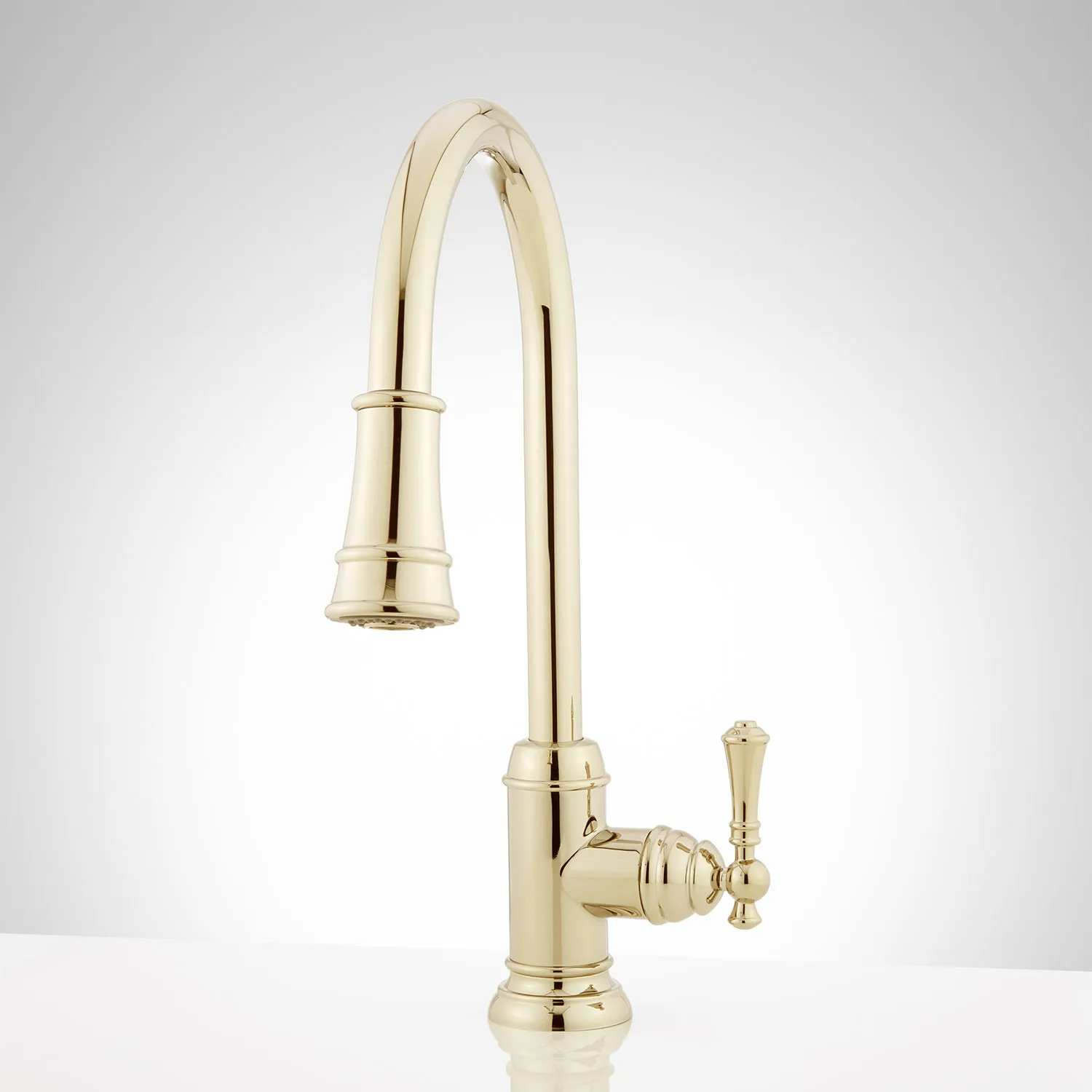 Signature Hardware 483691 Amberley 1.8 GPM Single Hole Pull Down Kitchen Faucet - Polished Brass