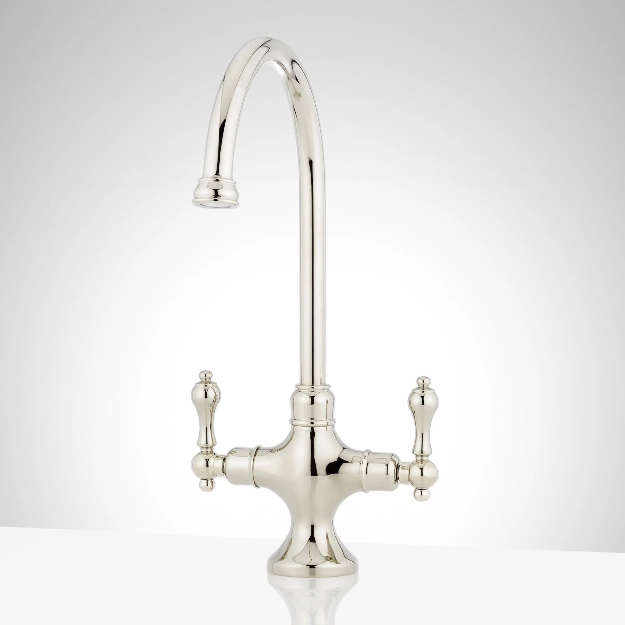 Signature Hardware 484071 ISABEL SINGLE-HOLE GOOSENECK BAR FAUCET - POLISHED NICKEL Isabel 1.8 GPM Double Handle Single Hole Bar and Kitchen Faucet Polished Nickel Faucet Bar Double Handle - Image 2