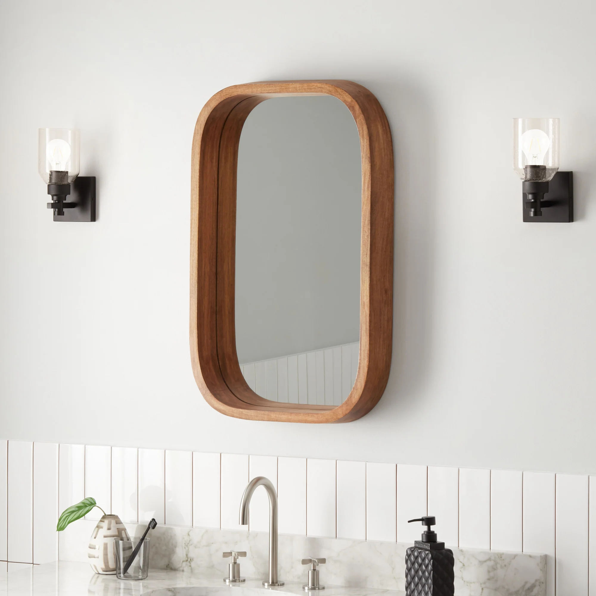 Signature Hardware 484587 Acrewood 19" W x 31-1/8" H Modern Oval Wood Framed Bathroom Wall Mirror - Image 2