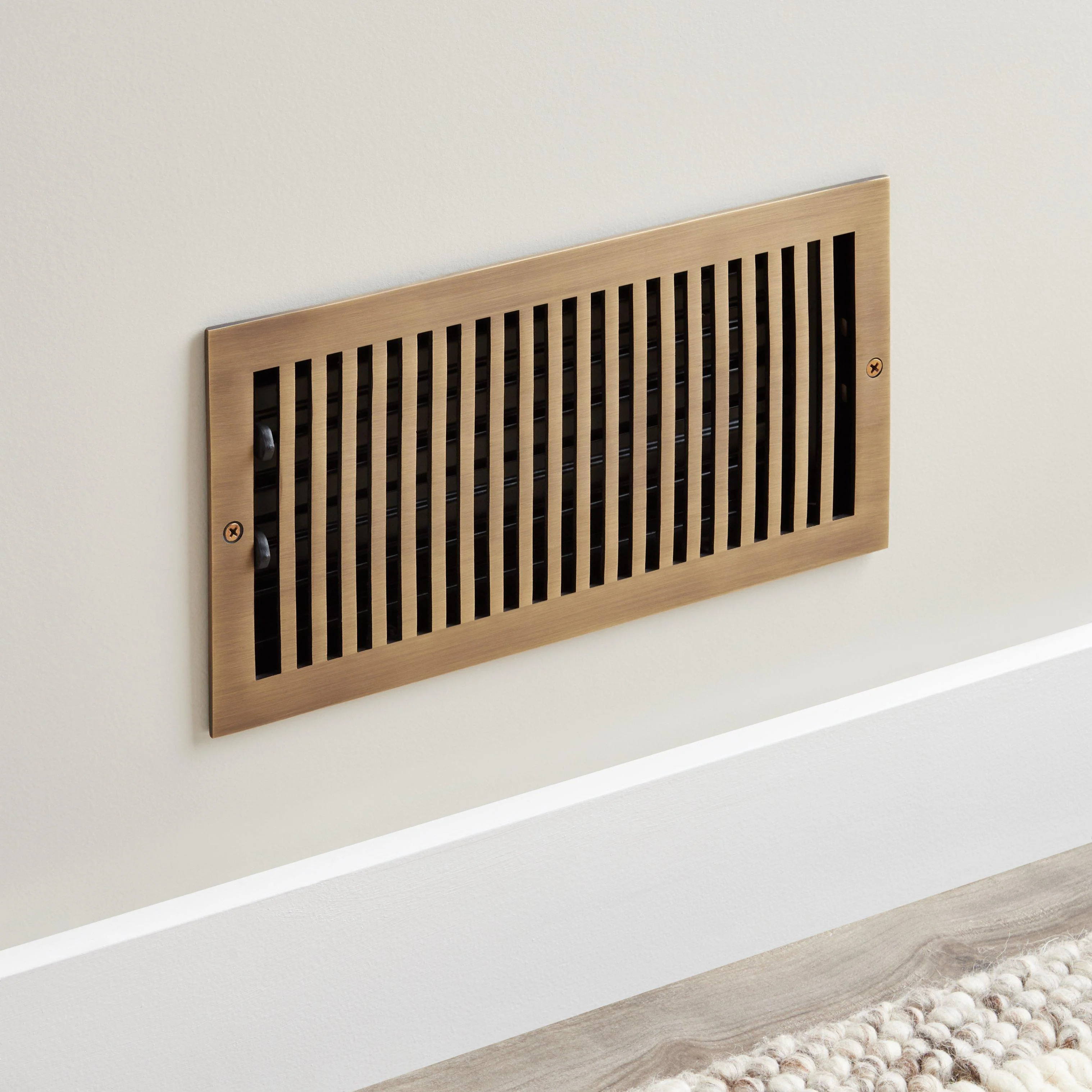 Signature Hardware 485475 Modern Solid Brass Oversized Wall Register - Antique Brass - 6" X 12" (7" x 13-5/16" Overall)