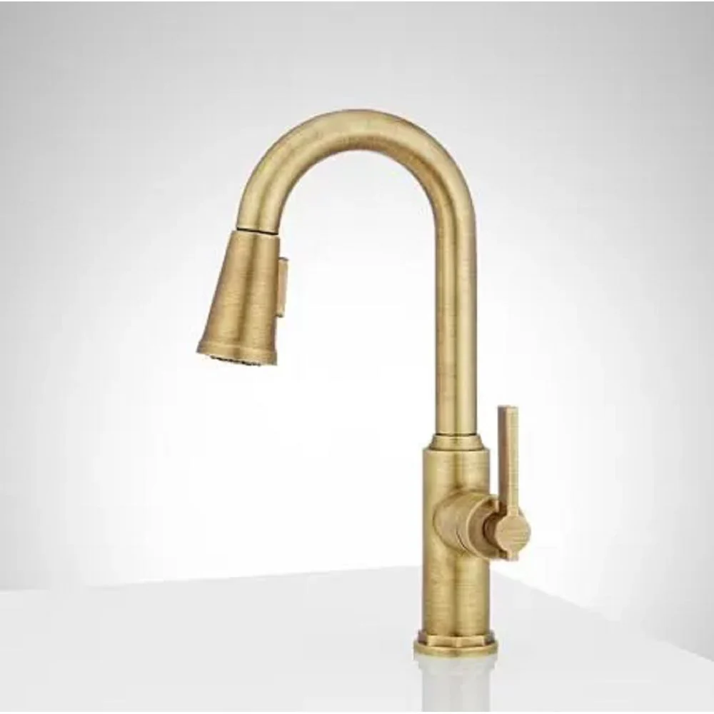 Signature Hardware 485504 Greyfield 1.8 GPM Single Hole Pull Down Bar Faucet, Aged Brass - Image 2