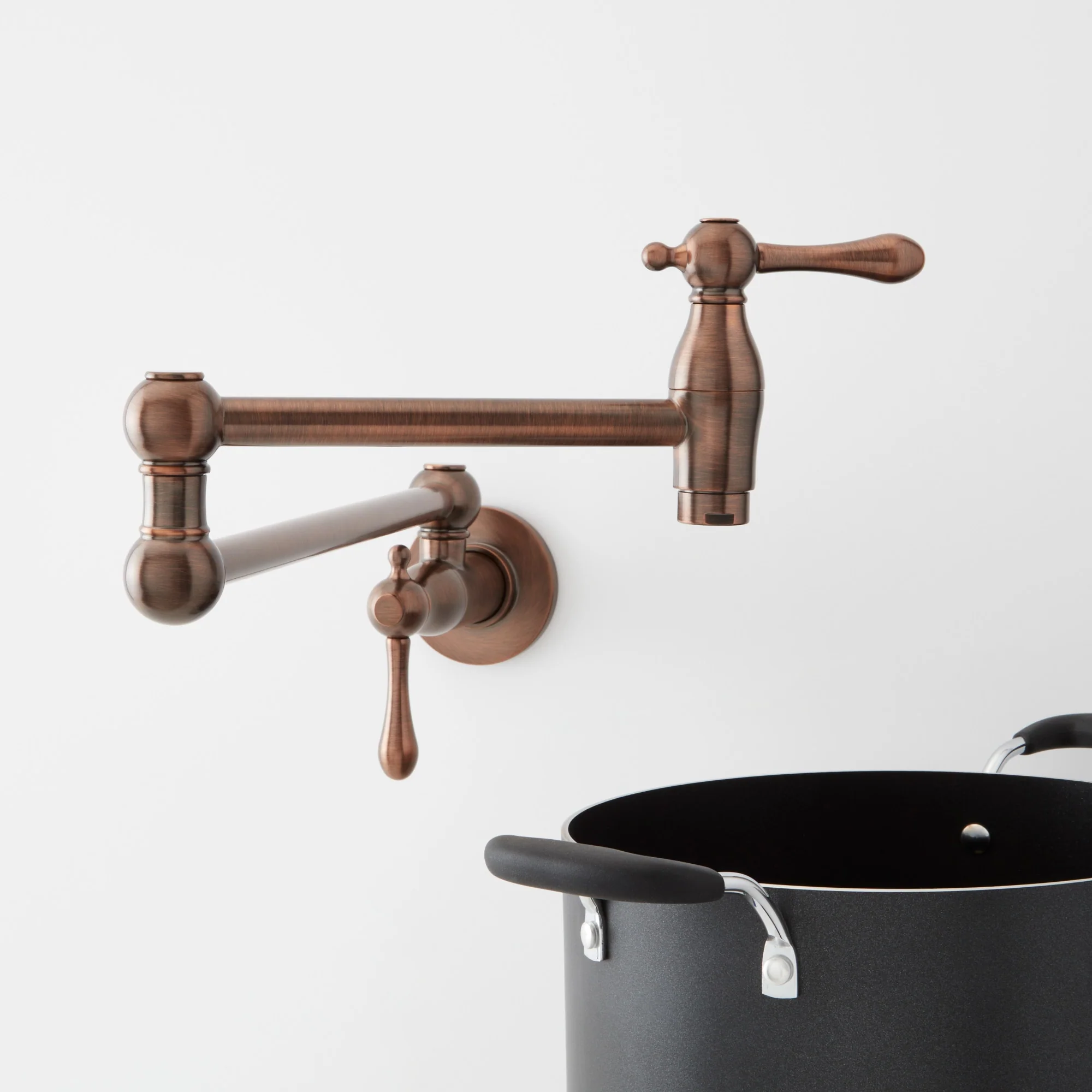 Signature Hardware 488320 4.6 GPM Double Handle Wall Mounted Retractable Pot Filler Oil Rubbed Bronze Faucet Pot Filler Double Handle - Image 2
