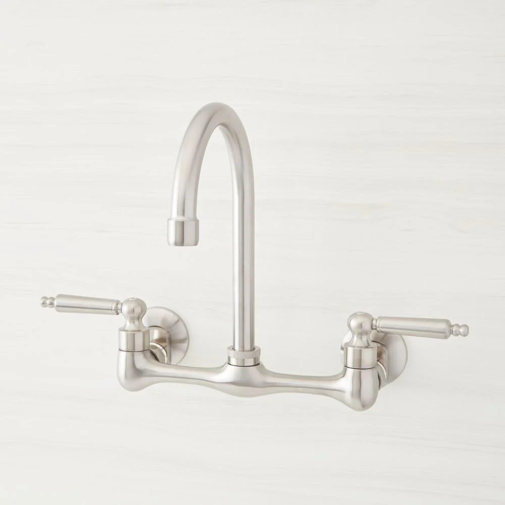 Signature Hardware 497556 Jessamy 1.75 GPM Wall-Mounted Widespread Bridge Kitchen Faucet, Stainless Steel