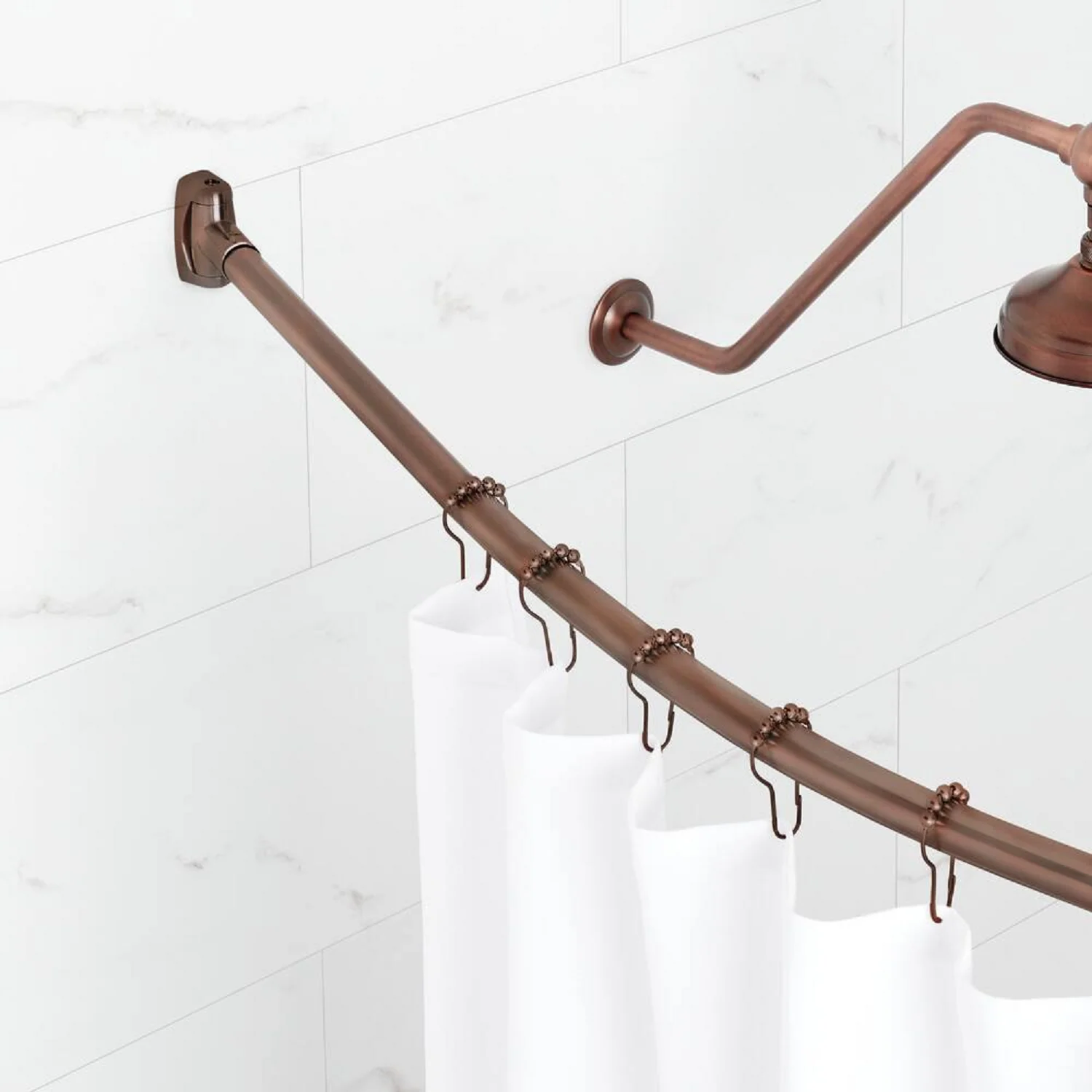 Signature Hardware 911700-60 60" Curved Brass Shower Rod Oil Rubbed Bronze Bath and Shower Accessories Shower Accessories Curtain Rods