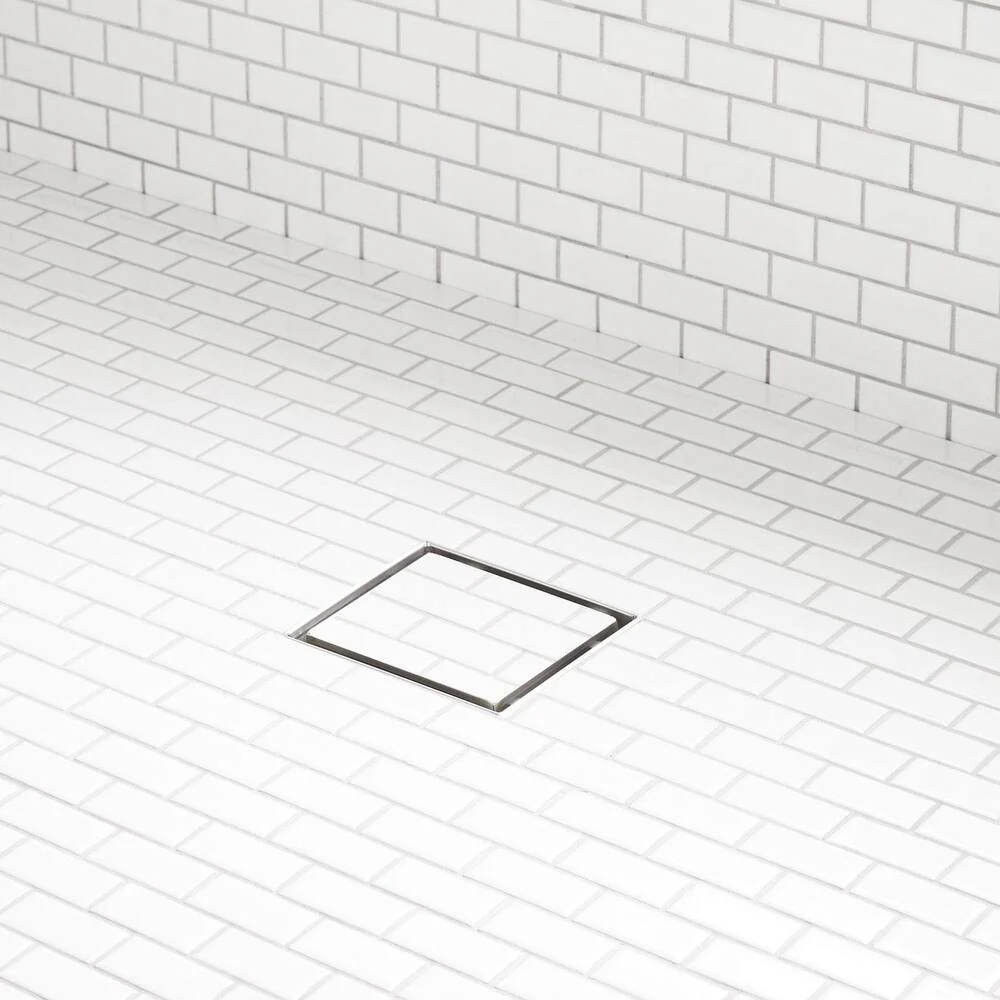 Signature Hardware Brushed Stainless Steel Square Shower Drain, Removal Tool and Filter, CUPC & UPS Approved -4" x 4" x 2.95" with 2" diameter vertical drain pipe - ST01 Pattern
