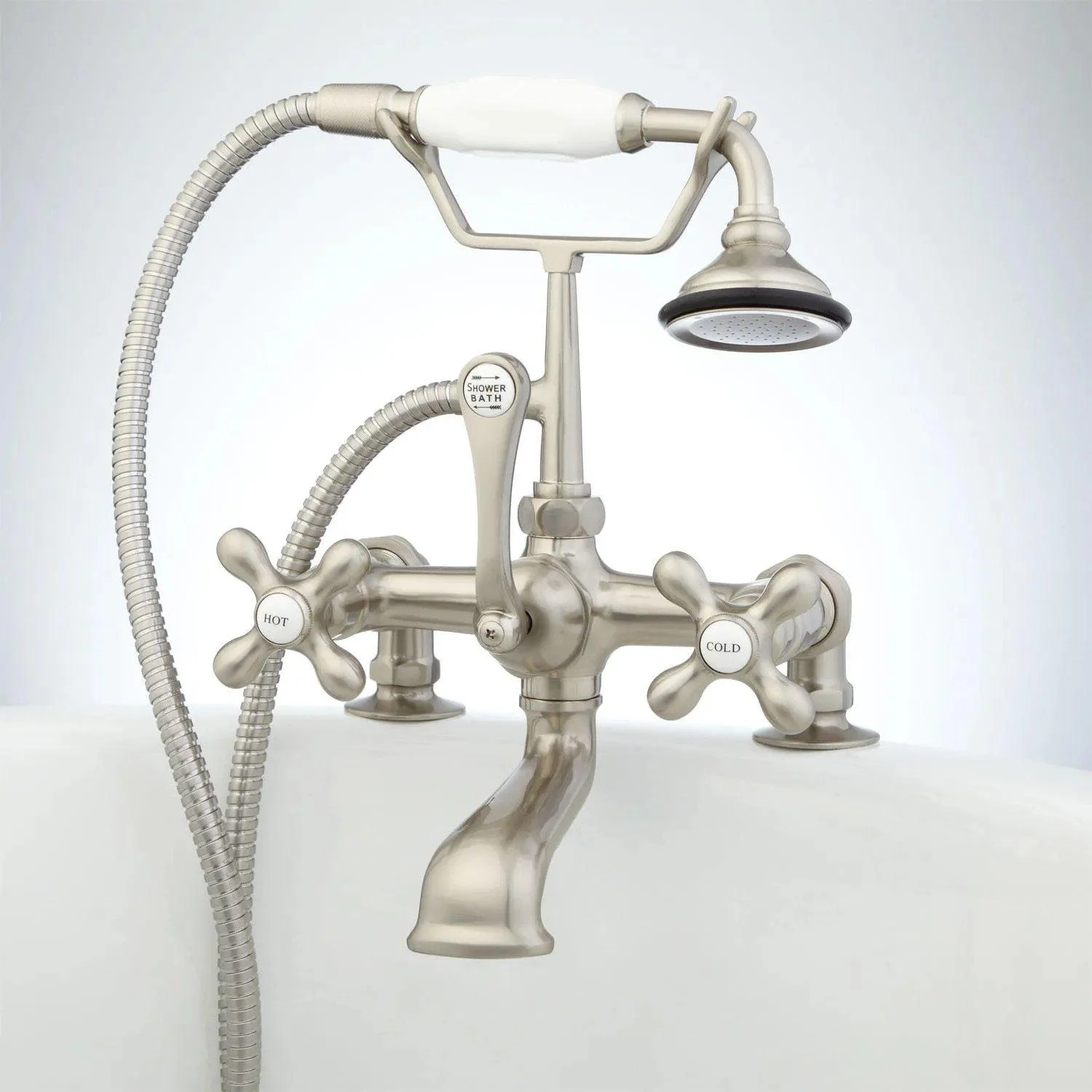 Signature Hardware HL-308-4-NH-PN-U English Telephone Faucet Body less Handles and Couplers - Polished Nickel