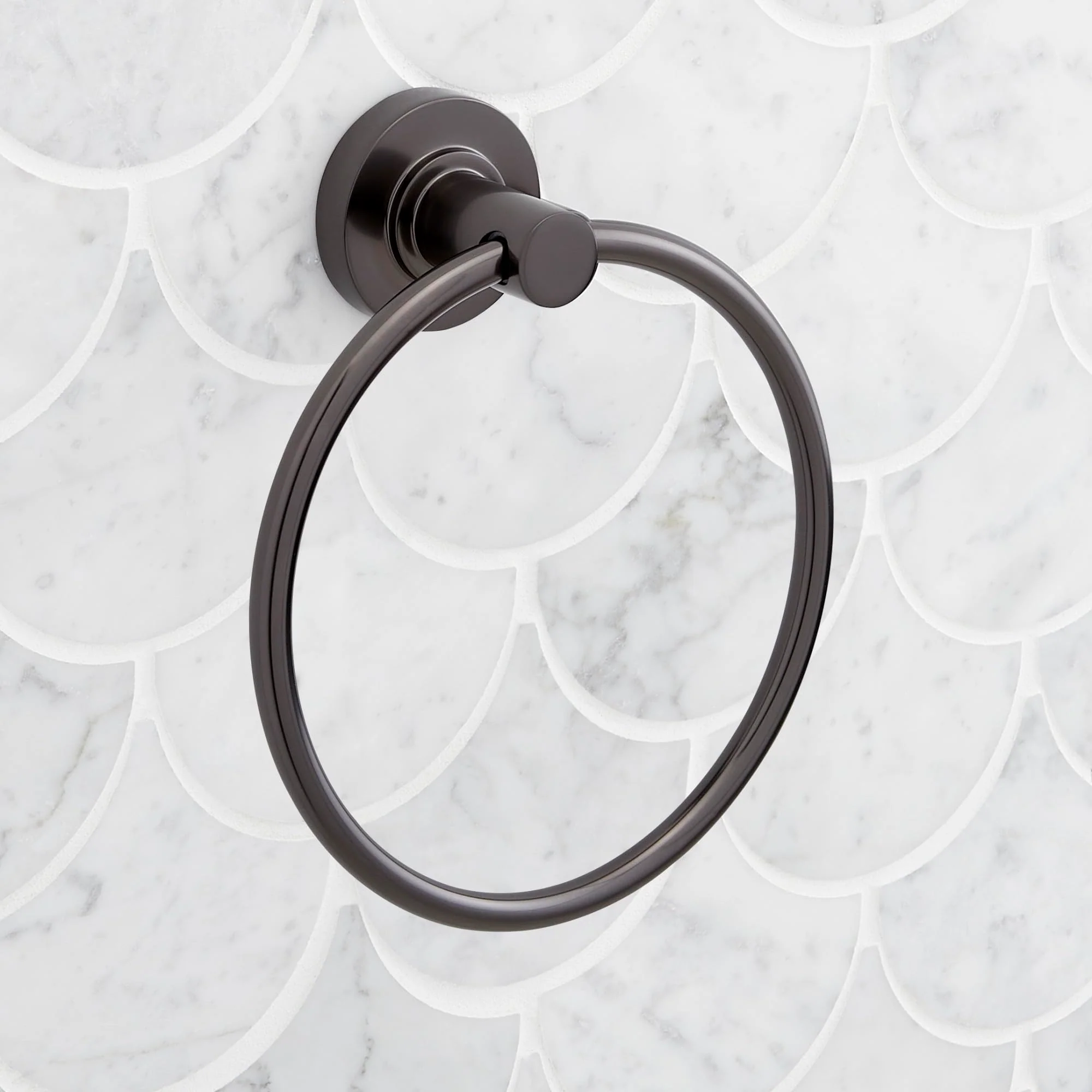 Signature Hardware Lexia Wall Mounted Towel Ring, Durable Metal, Corrosion-Resistant Chrome Finish, Compact L-Shaped Design, 6-5/16 in
