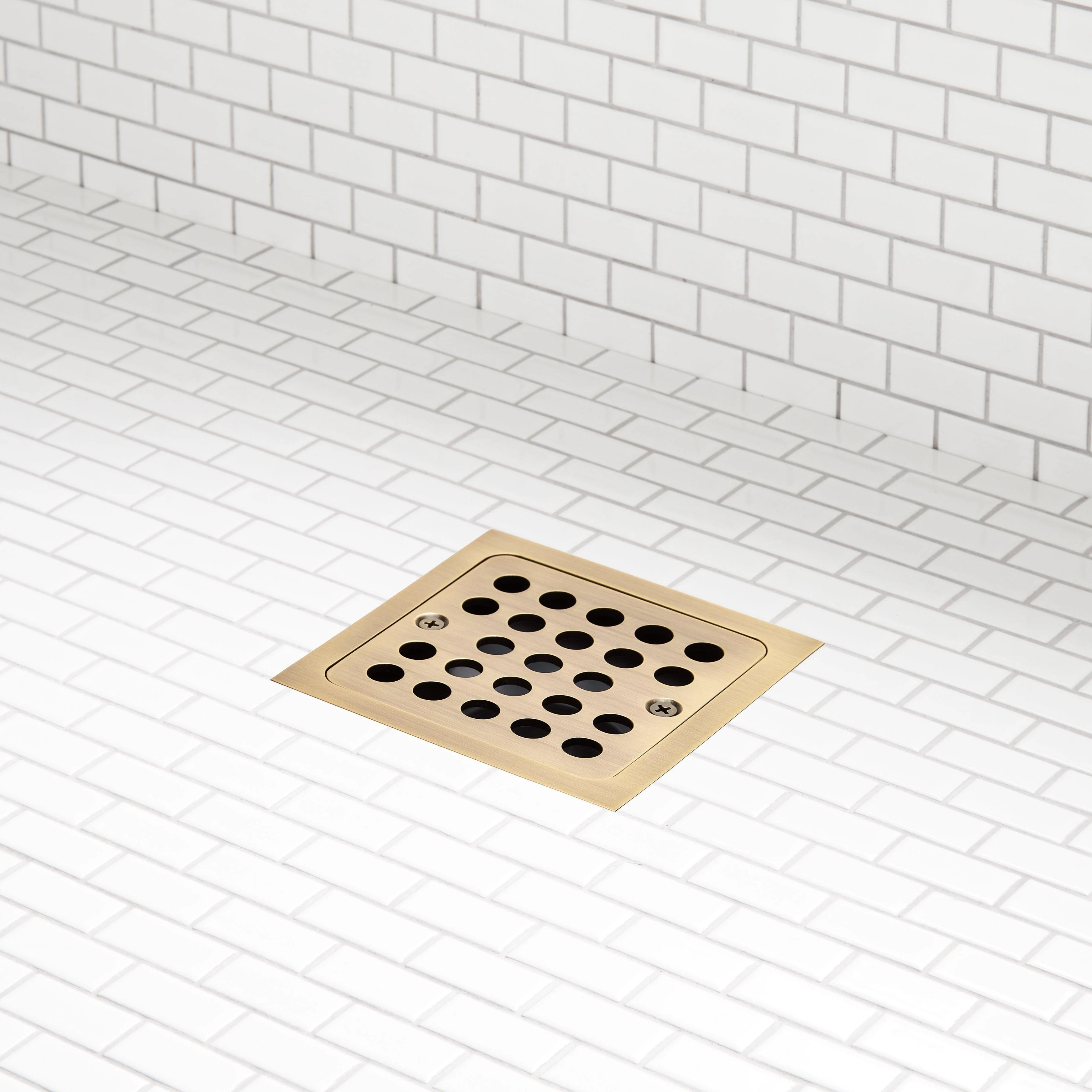 Signature Hardware Menlo Square Shower Drain with Flange Aged Brass