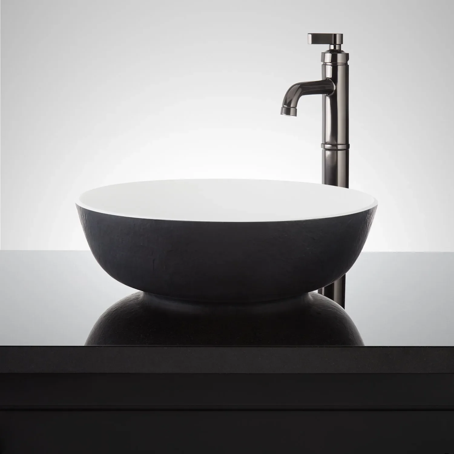 Signature Hardware SH129897MBMWH ELKSHIRE TEXTURED SOLID SURFACE VESSEL SINK - MATTE BLACK EXTERIOR MATTE WHITE INTERIOR