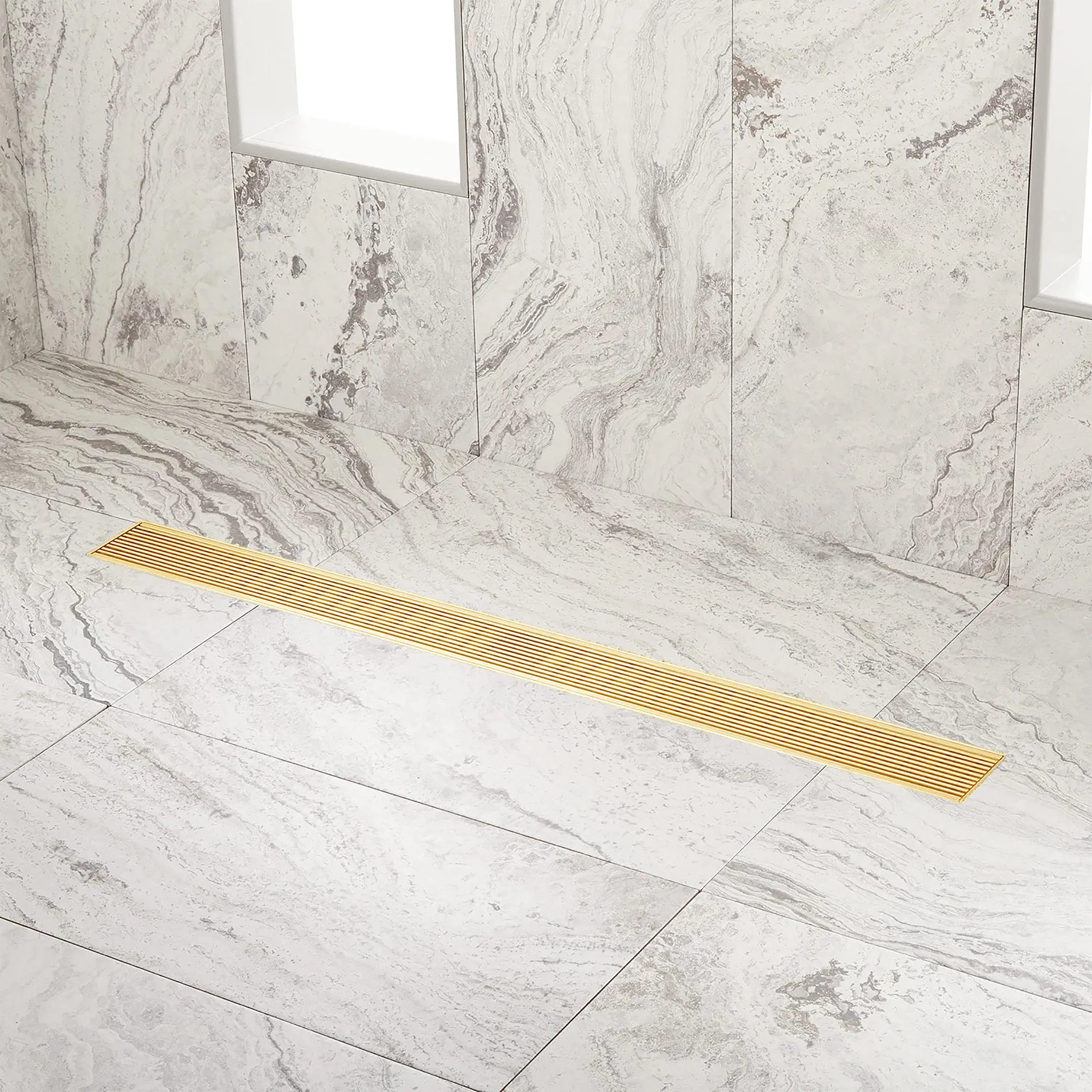 Signature Hardware SH439012BG 32" Carmen Linear Shower Drain with Drain Flange - Brushed Gold