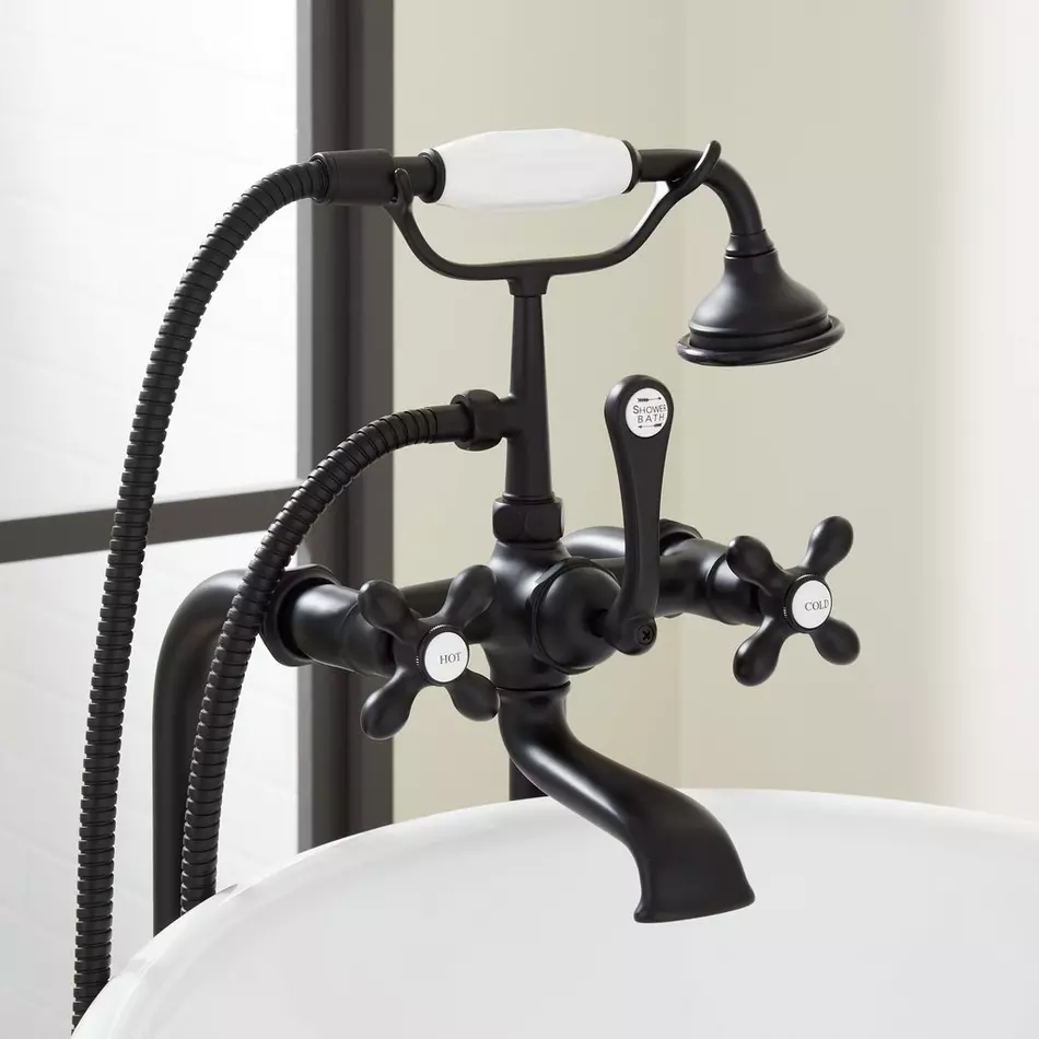 Signature Hardware SH441128MB 34-1/2" Freestanding Telephone Faucet, Supplies, Valves - Cross Handle - Matte Black - Image 2