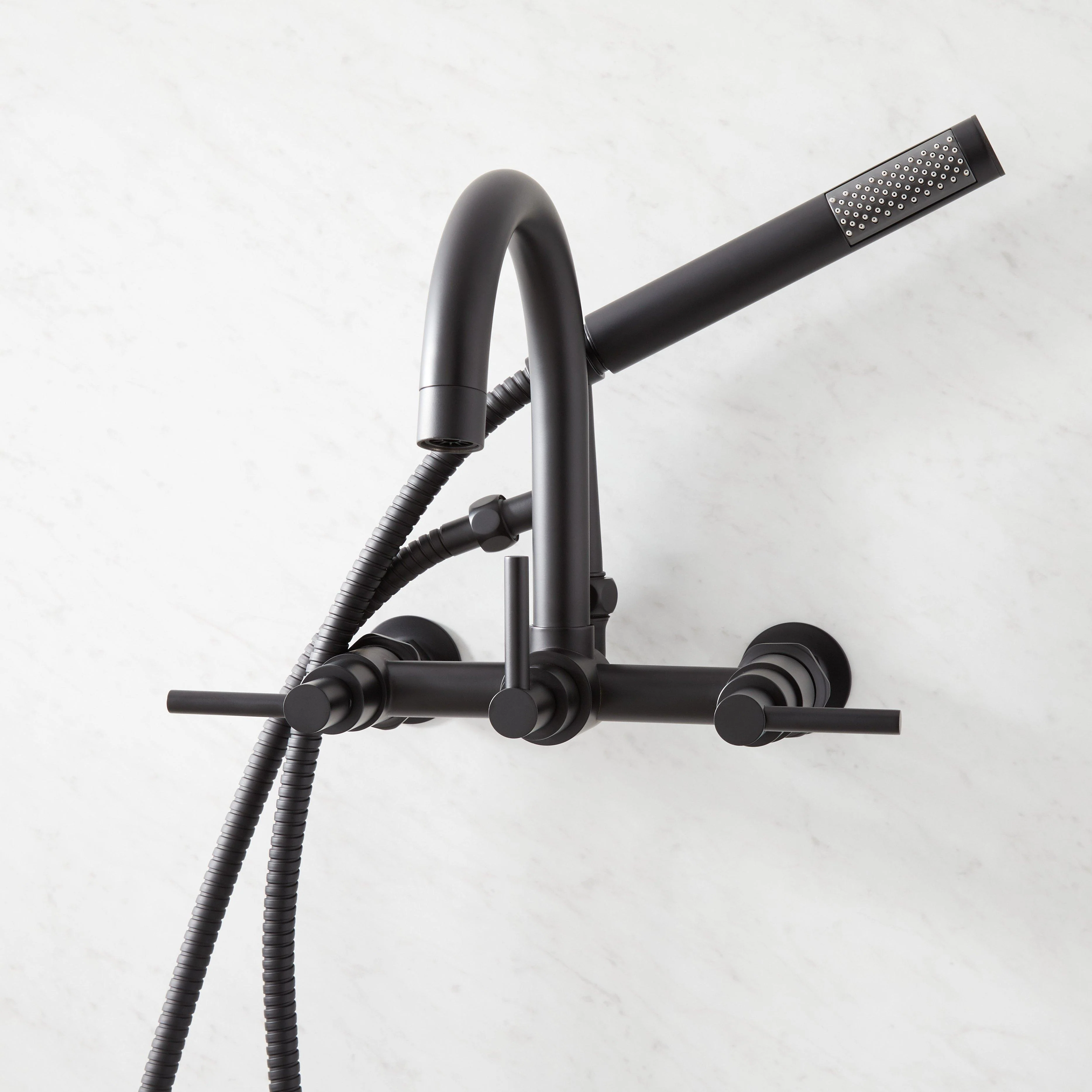 Signature Hardware SH441134MB Sebastian Deck-Mount Tub Faucet, Lever Handles, 4" Couplers, Matte Black