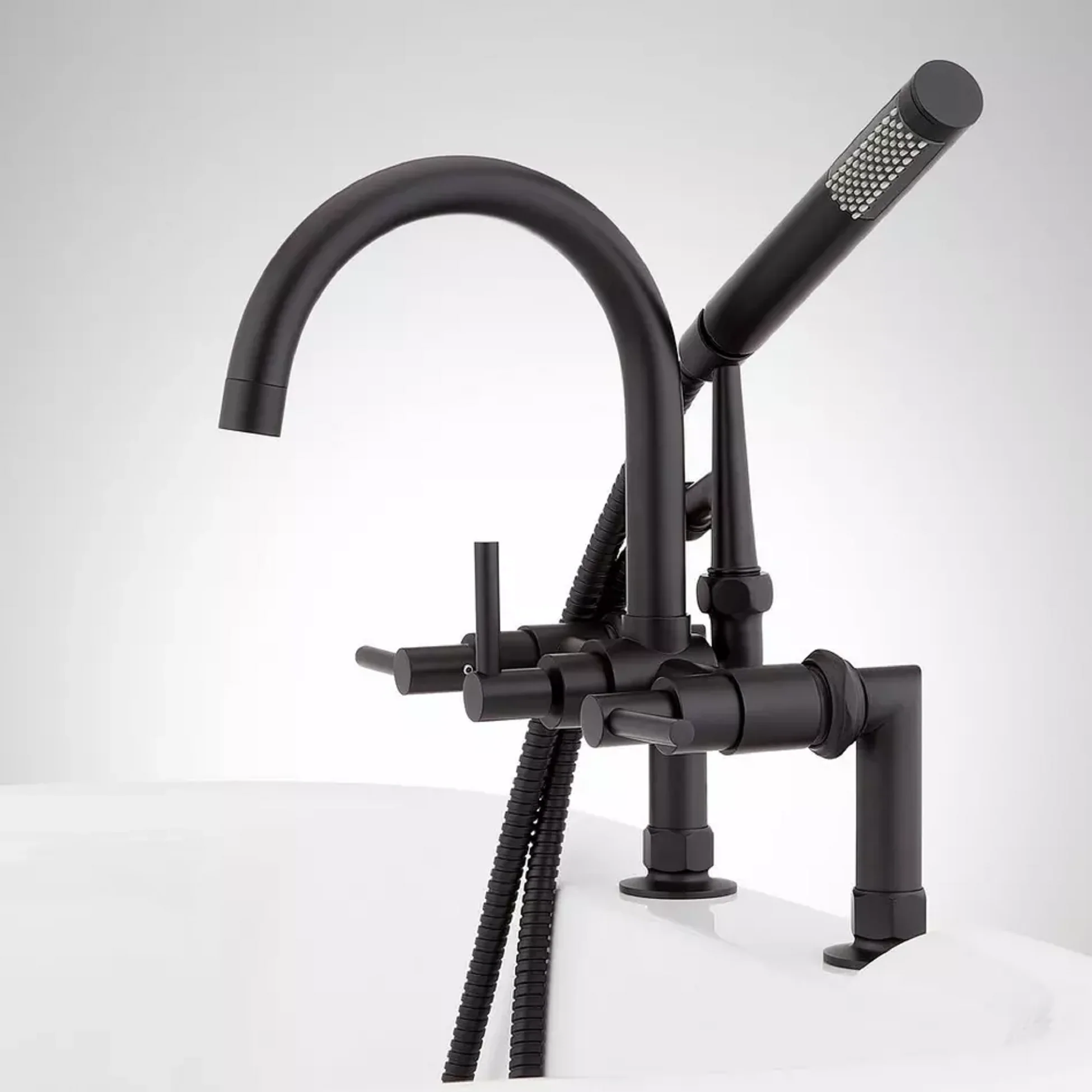 Signature Hardware SH441134MB Sebastian Deck-Mount Tub Faucet, Lever Handles, 4" Couplers, Matte Black - Image 2