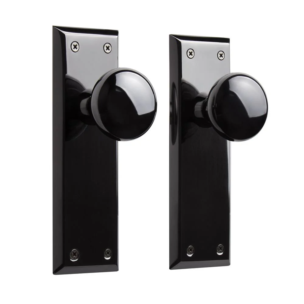 Signature Hardware Sh552122bln Hubbard Brass Interior Passage Door Knob & Plate Set - Adjustable Backset - Black Nickel