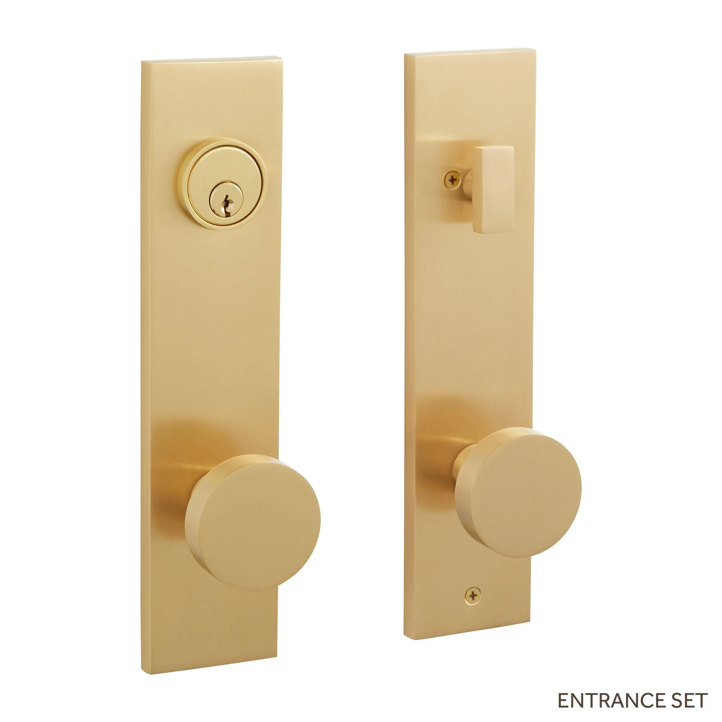 Signature Hardware SH552132SB EH.SSQTB.3025.10.L/R.SBS-NB-N - Contemporary Round Knob w/spring assistance Solid Brass Entrance Door Set - No Backset - Satin Brass - Image 2