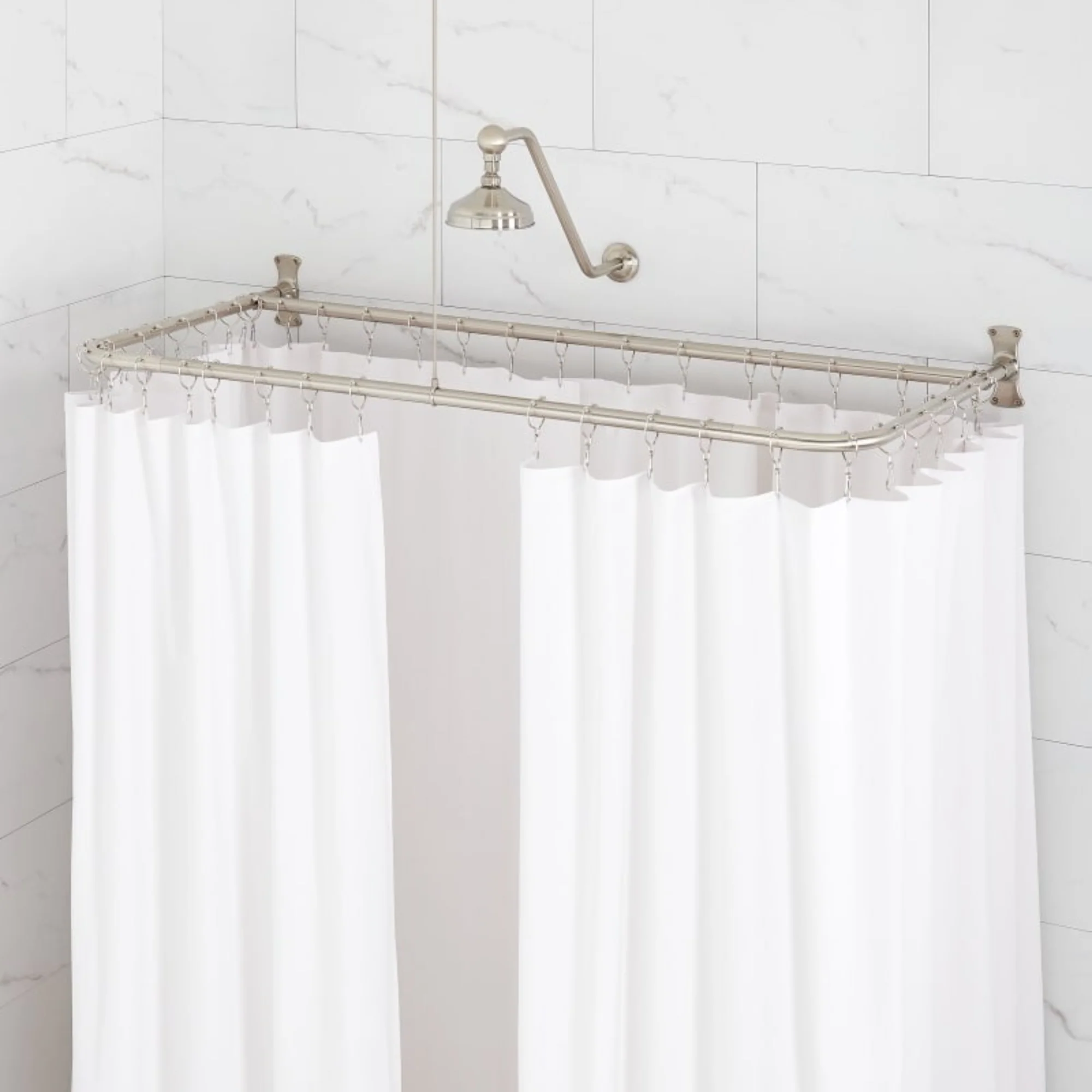 Signature Hardware SH555015BN 54x27" D-Shaped Solid Brass Shower Ring & Ceiling Support, Brushed Nickel