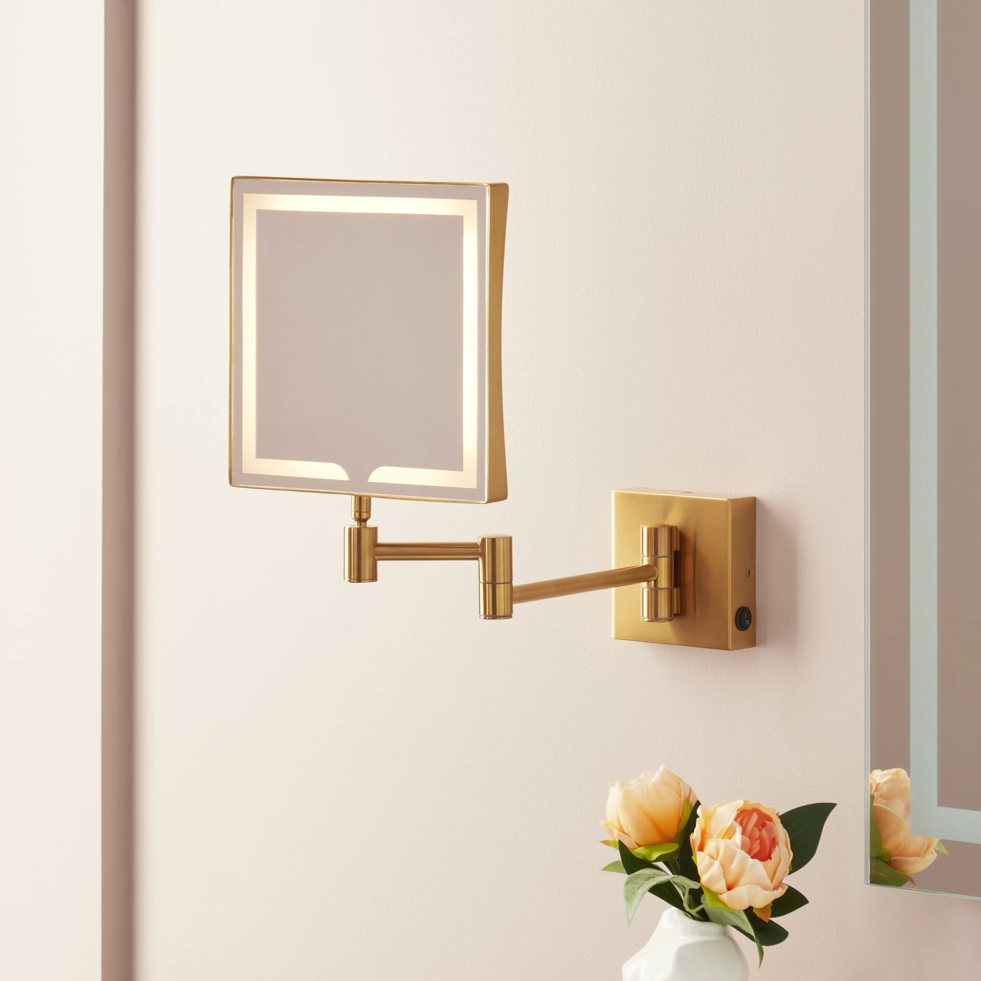 Signature Hardware SH662010BG Norabel 7-7/8" W X 12-7/16" H Modern Square Framed Bathroom Wall Mirror LIGHTED MAKEUP MIRROR - BRUSHED GOLD - Image 2
