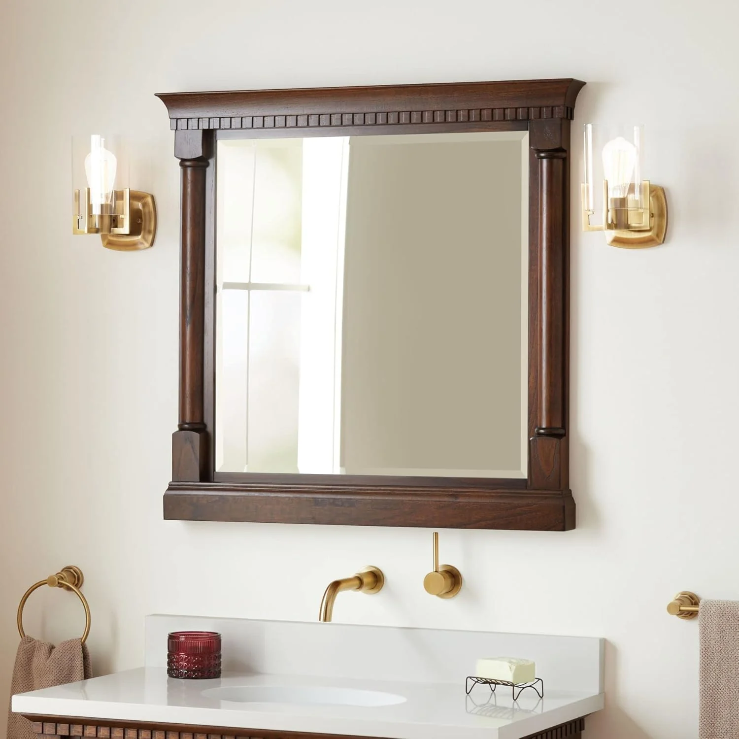 Signature Hardware SH6623429ACF Claudia 34" Modern Rectangular Mahogany Framed Bathroom Wall Mirror - Antique Coffee