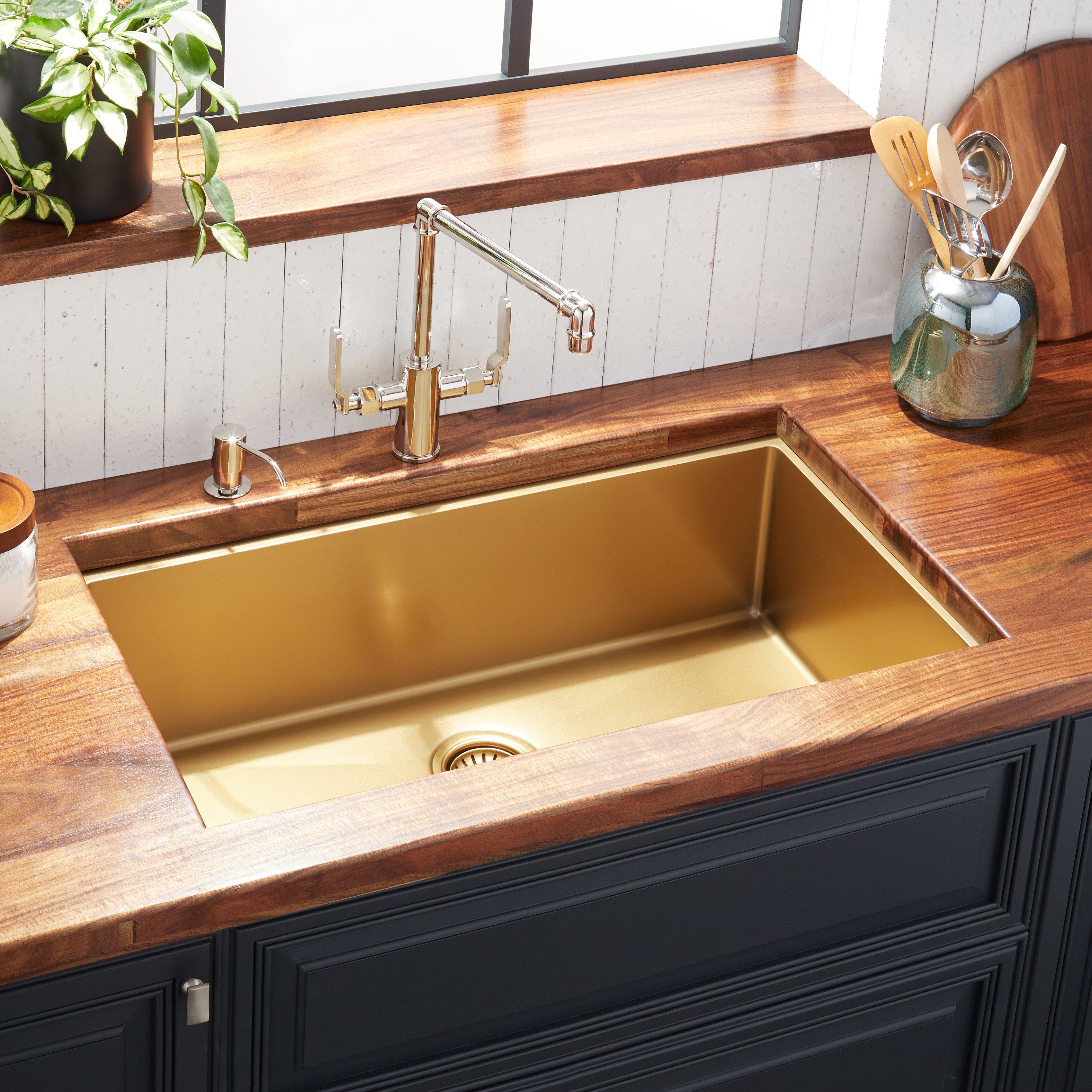 Signature Hardware SHAT229073MG Atlas 32" Undermount Single Basin Stainless Steel Kitchen Sink with Sound Dampening