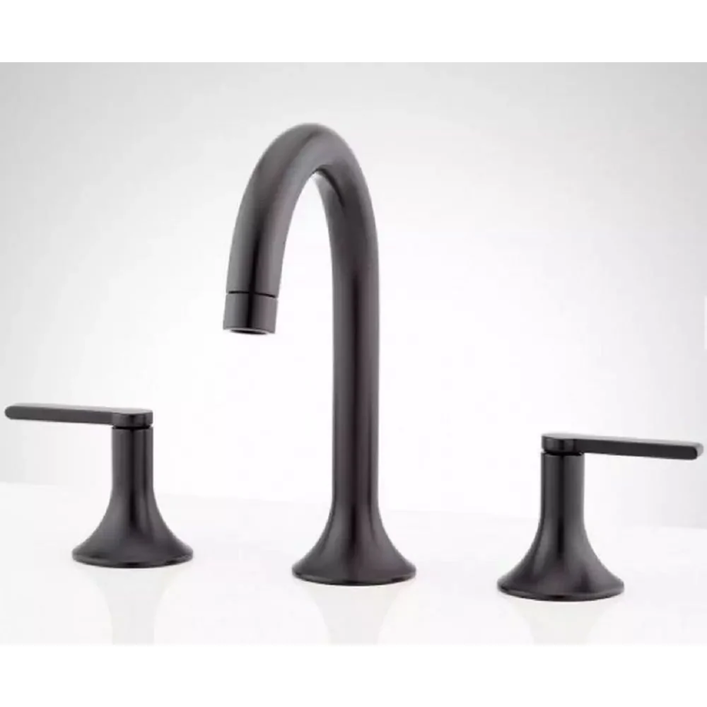 Signature Hardware SHWSCLZ807LHMB Lentz Two Handle Widespread Bathroom Sink Faucet in Matte Black (Handle Sold Separately), Matte Black
