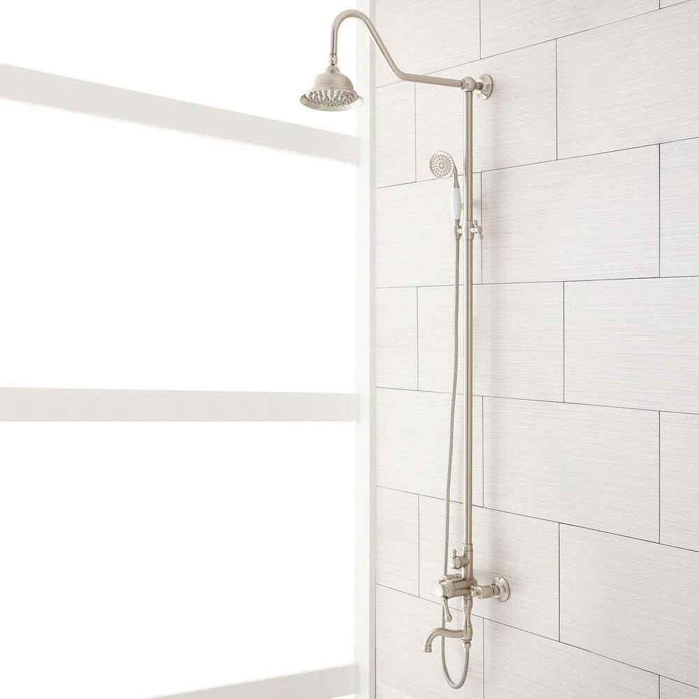 Signature Hardware WE-9804-BN-U Rainshower Tub & Shower Faucet - Pressure Balancing Cartridge - with tub spout - Handshower and Shower Head Max 2.0 GPM at 80psi - Brushed Nickel - Image 2