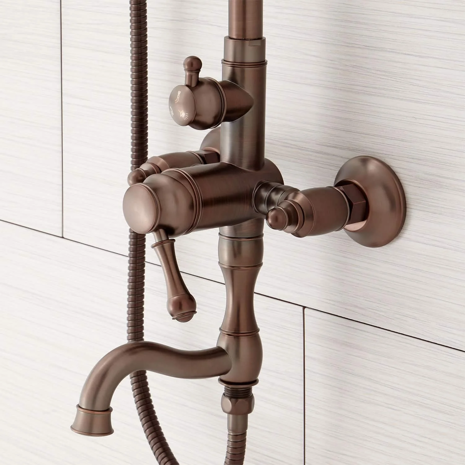 Signature Hardware WE-9804-ORB-U Dolwick Exposed Pipe Shower System with Rainfall Shower Head, Oil Rubbed Bronze - Image 3