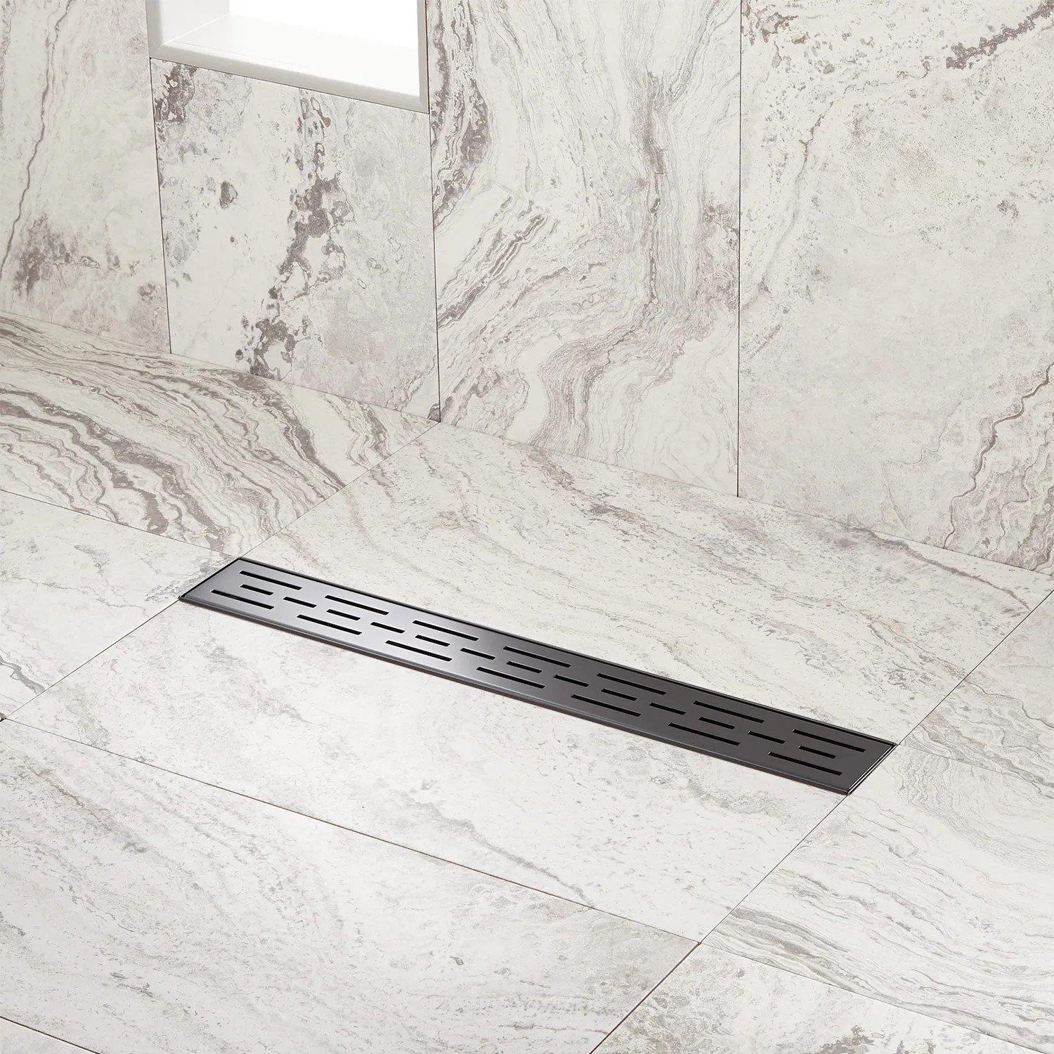 Signature Hardware ZA3-G01-28-MB-C Rectangular Shower Drain- 28" x 3.35" x 2.91" x 2"d - G01 Pattern - MAT BLACK Finish