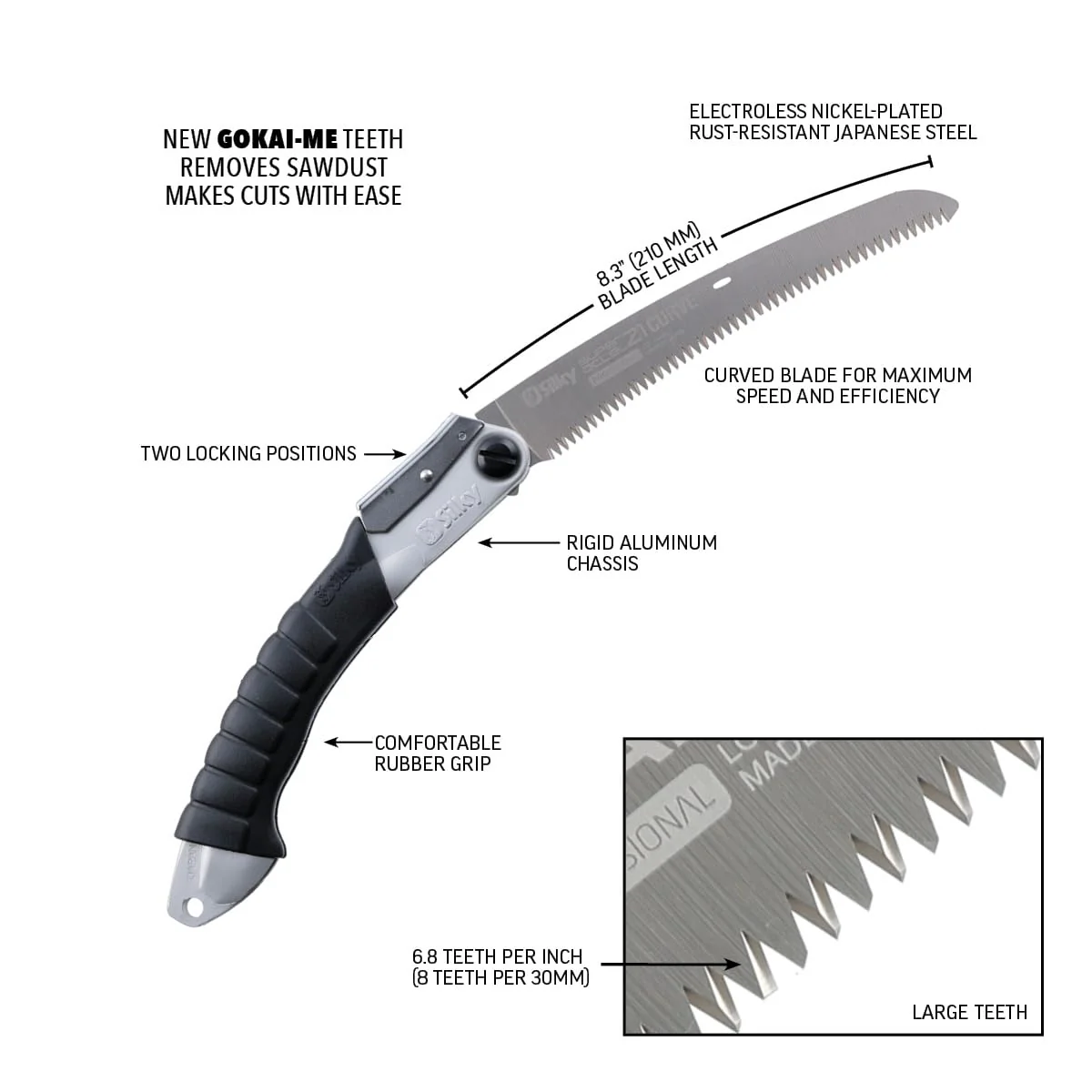 Silky Super Accel Curve 21 Folding Handsaw, Electroless Nickel-Plated Rust-Resistant Blade, Lightweight Aluminum Chassis, Rubber Grip, 728-21 - Image 4