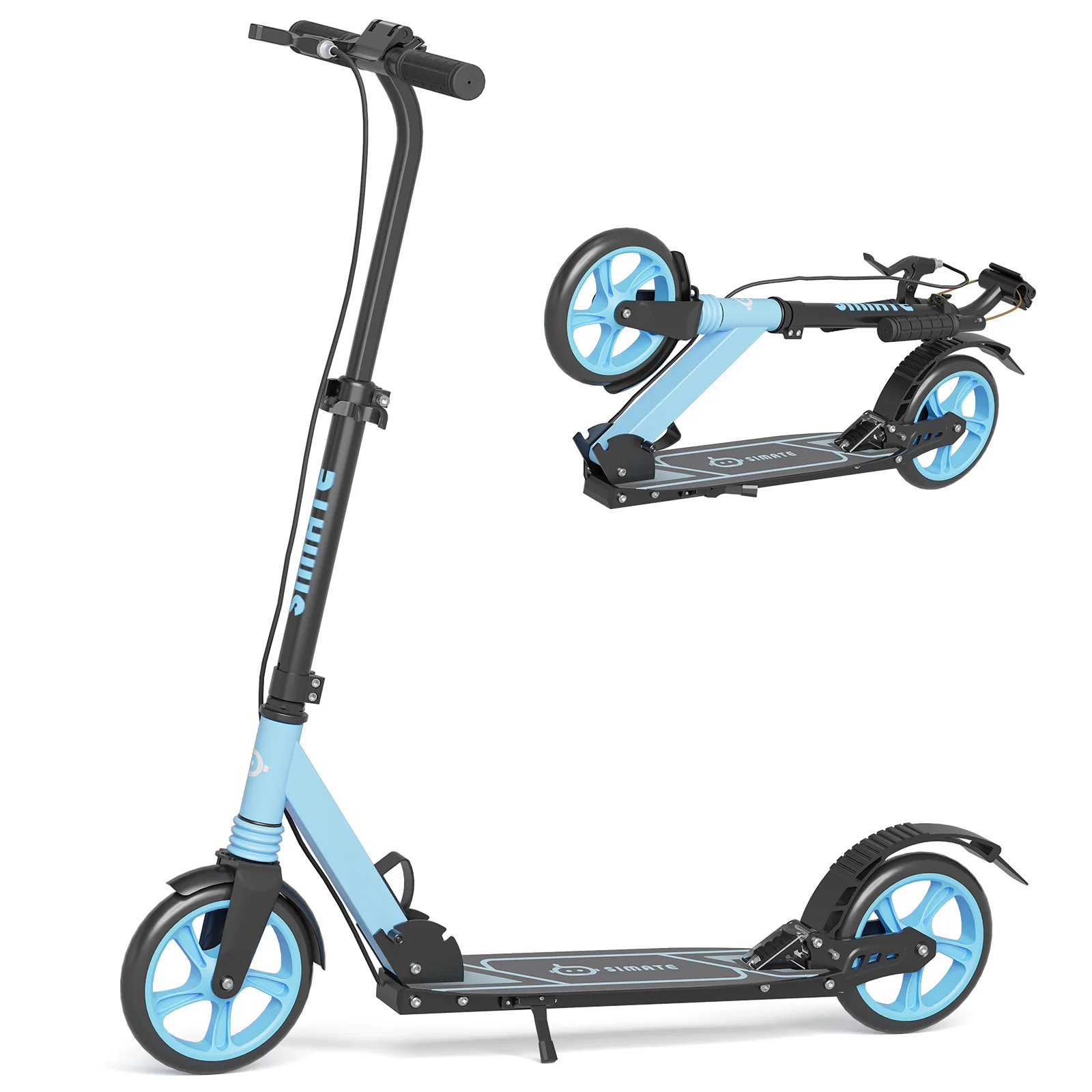 SIMATE Kick Scooter with Dual Brakes and Suspension, Foldable Lightweight Aluminum, Wide Deck, 8in All-Terrain Wheels, Adjustable Height, Max Load 240 lb, T2 - Image 2