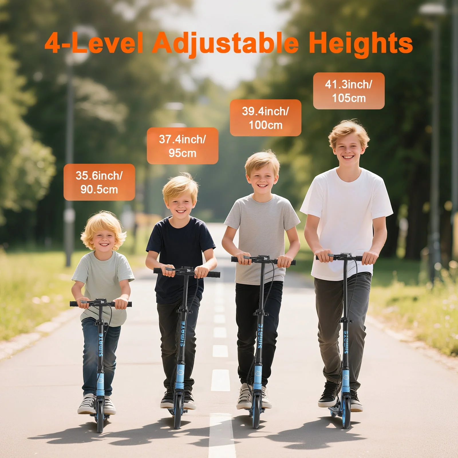 SIMATE Kick Scooter with Dual Brakes and Suspension, Foldable Lightweight Aluminum, Wide Deck, 8in All-Terrain Wheels, Adjustable Height, Max Load 240 lb, T2 - Image 7