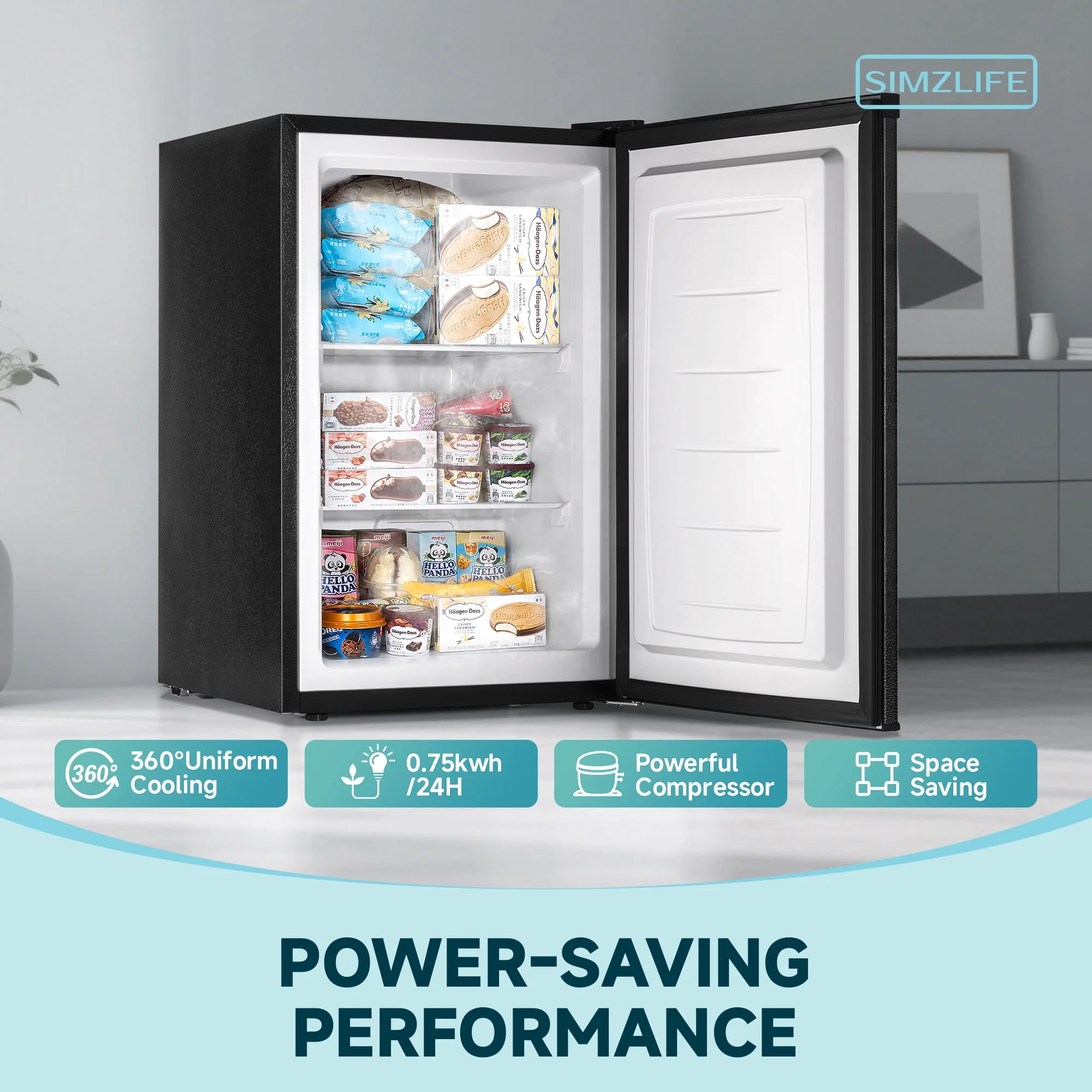 Simzlife 3.0 Cu.ft Upright Freezer, Compact Design, Reversible Stainless Steel Door, Black, MF-30-H - Image 3