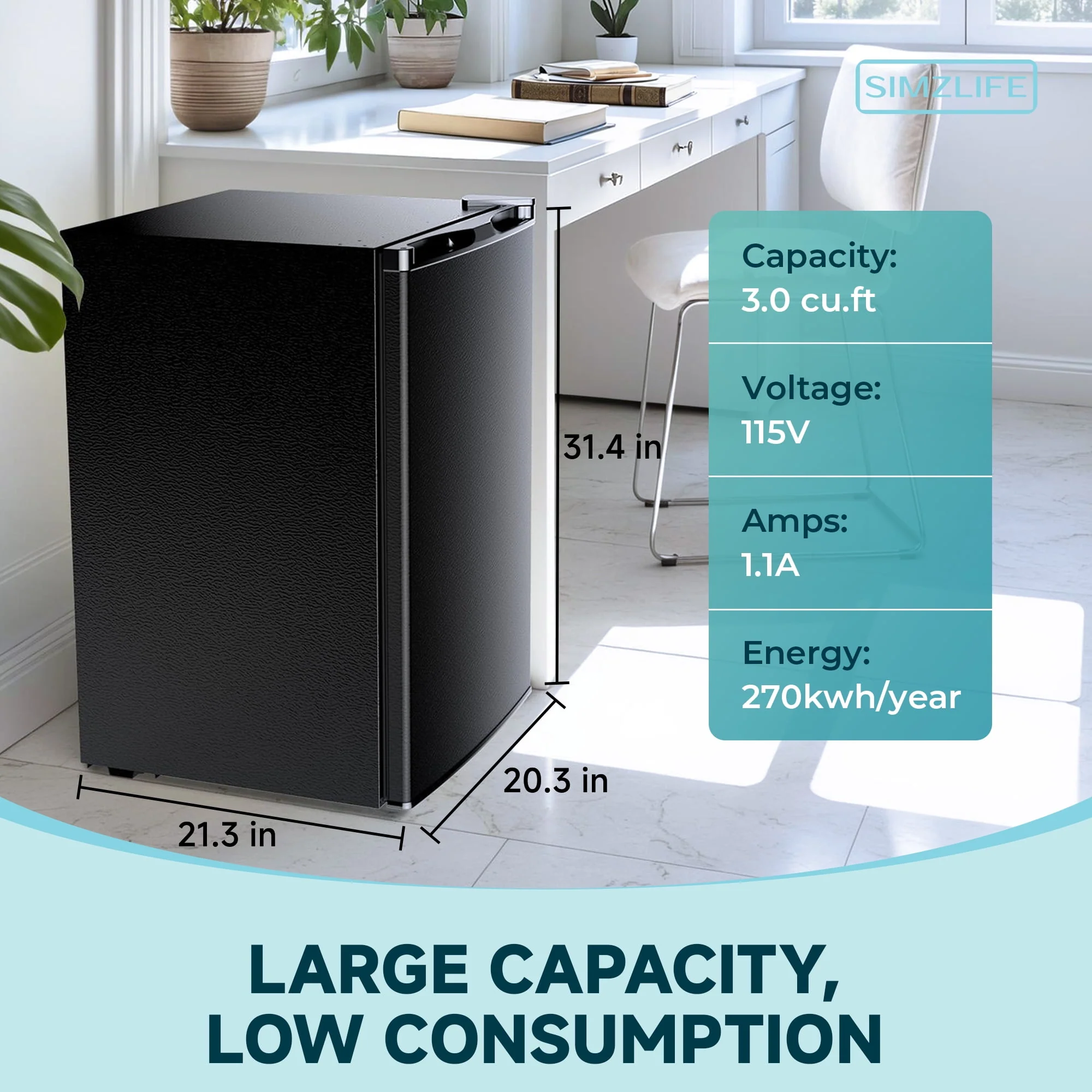 Simzlife 3.0 Cu.ft Upright Freezer, Compact Design, Reversible Stainless Steel Door, Black, MF-30-H - Image 4