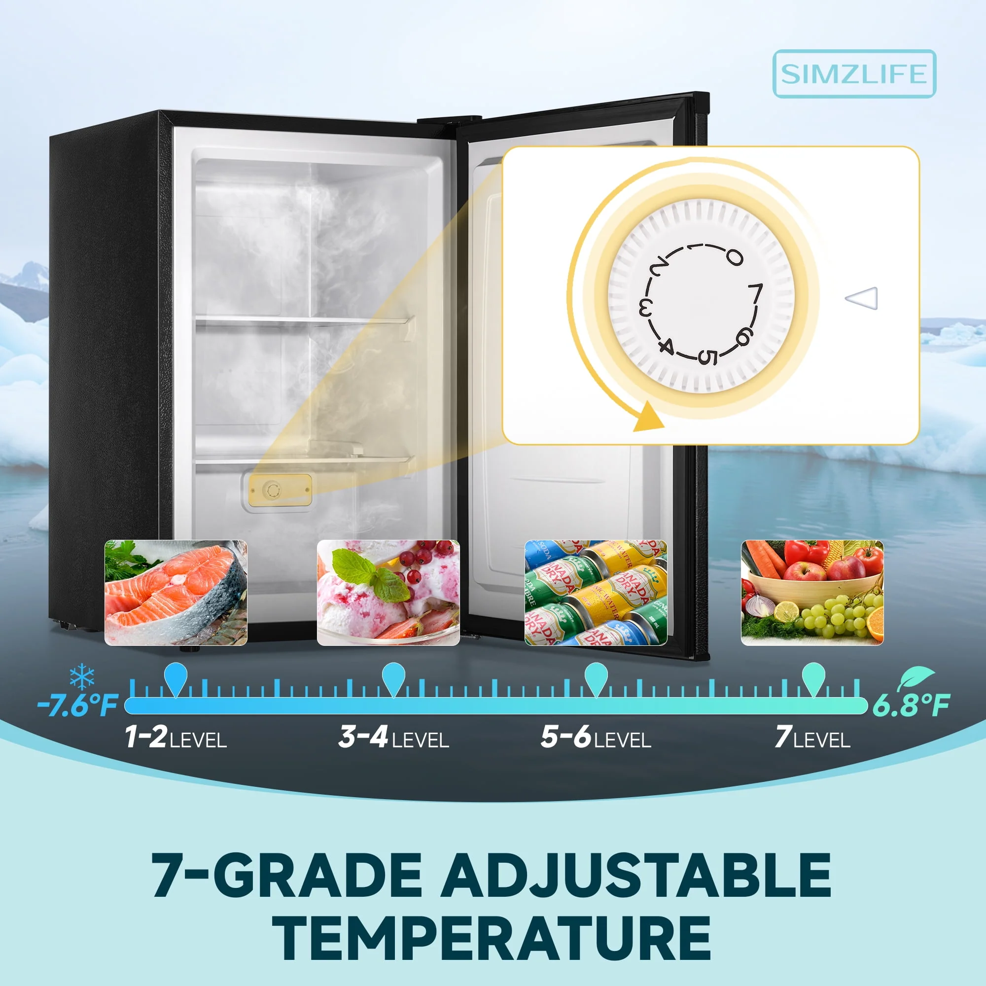 Simzlife 3.0 Cu.ft Upright Freezer, Compact Design, Reversible Stainless Steel Door, Black, MF-30-H - Image 7