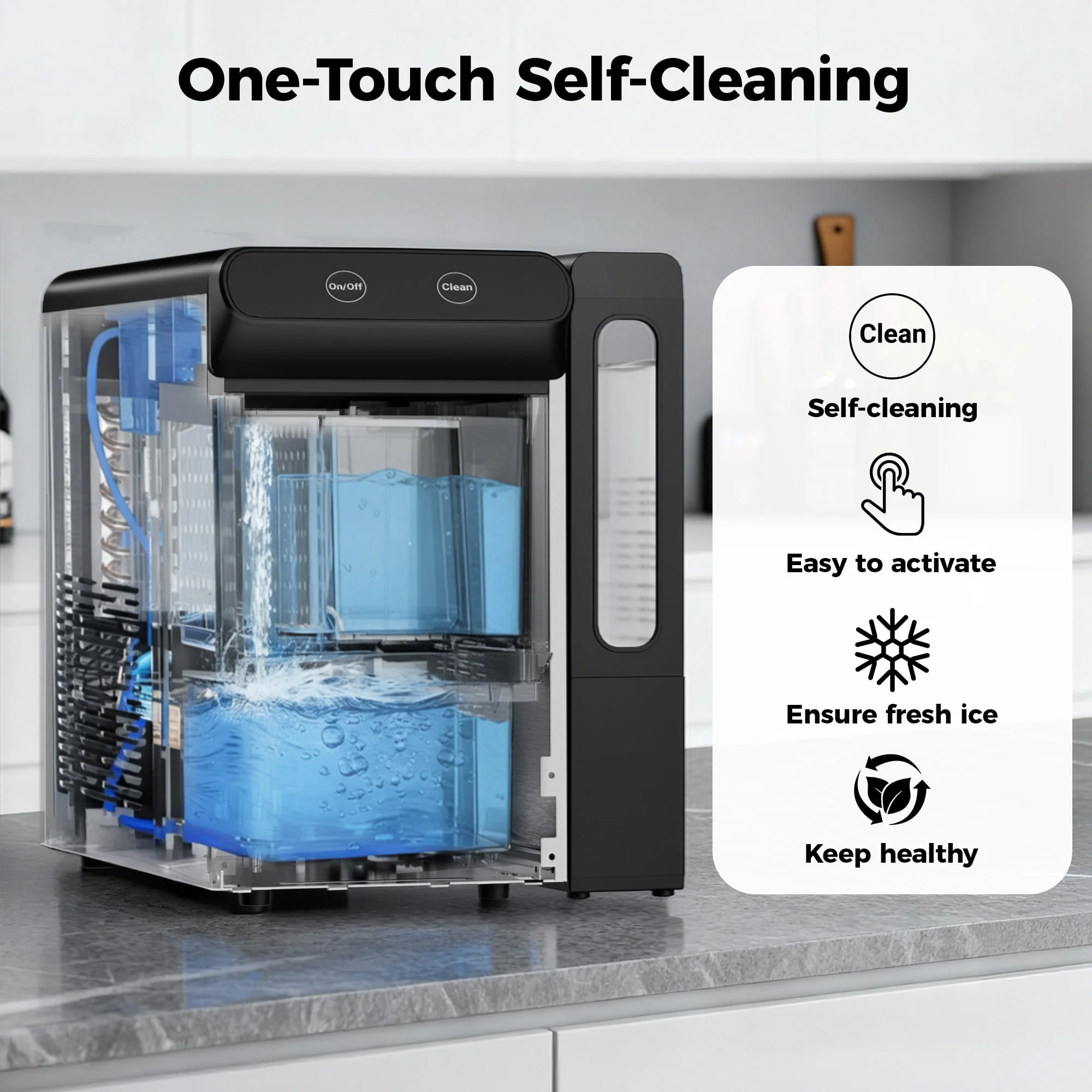 Simzlife Nugget Ice Maker Countertop, 26.5 lbs/24H, Self-Cleaning, 1.7 Qt Water Tank, Stainless Steel, Soft Chewable Pellet Ice, IM025-N - Image 5