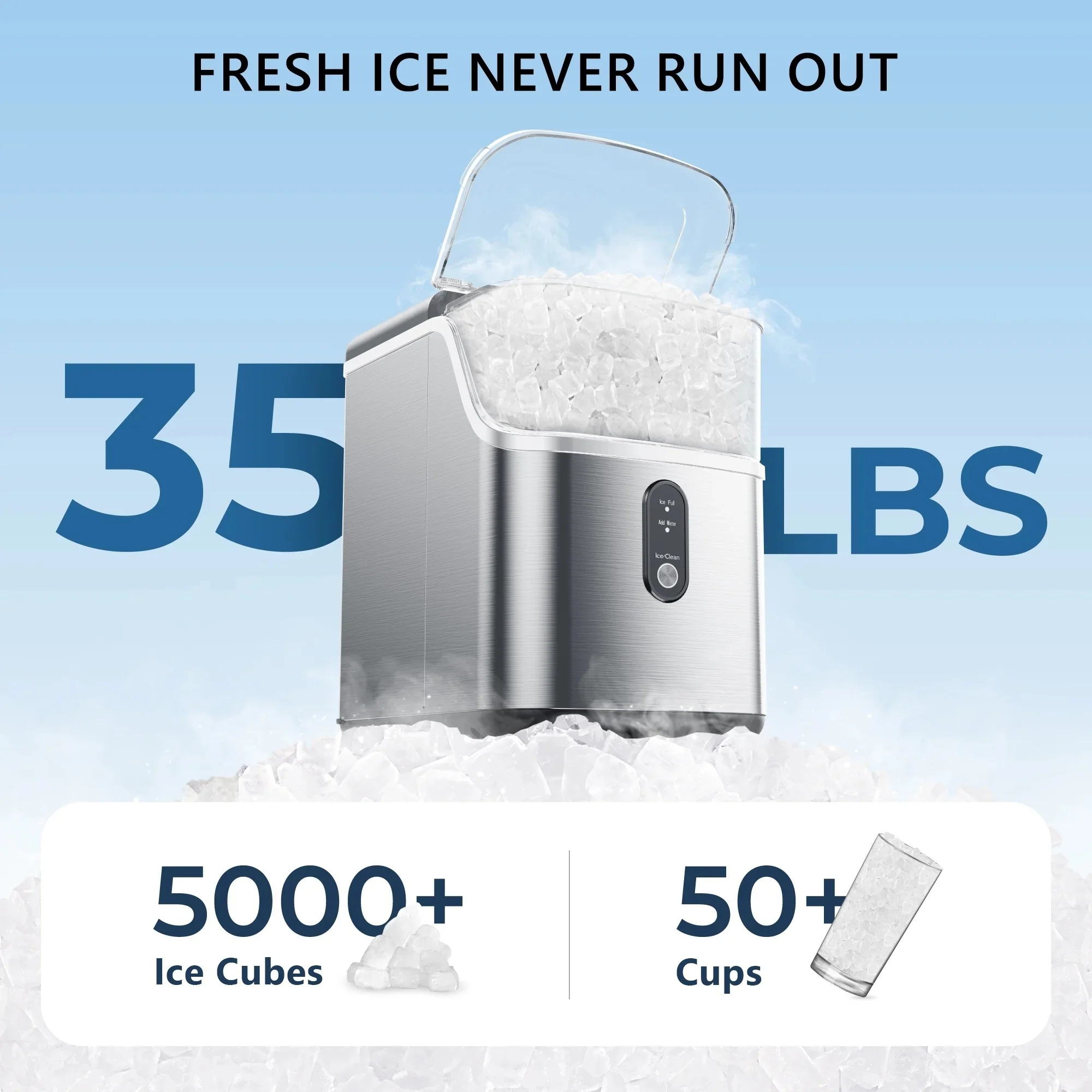 Simzlife ZX-IM-15S-S Portable Ice Maker Machine with Self-Cleaning Function, 35lbs/Day, Silver - Image 2