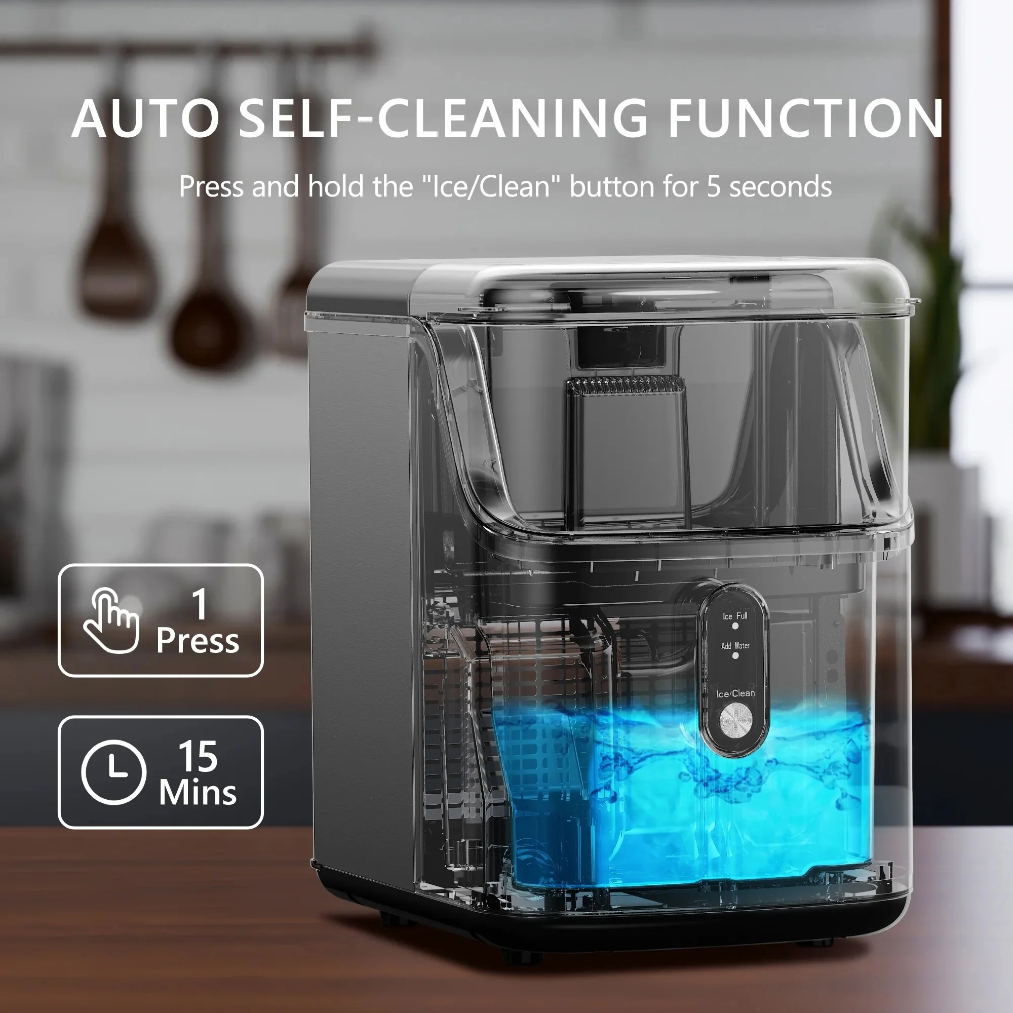 Simzlife ZX-IM-15S-S Portable Ice Maker Machine with Self-Cleaning Function, 35lbs/Day, Silver - Image 3