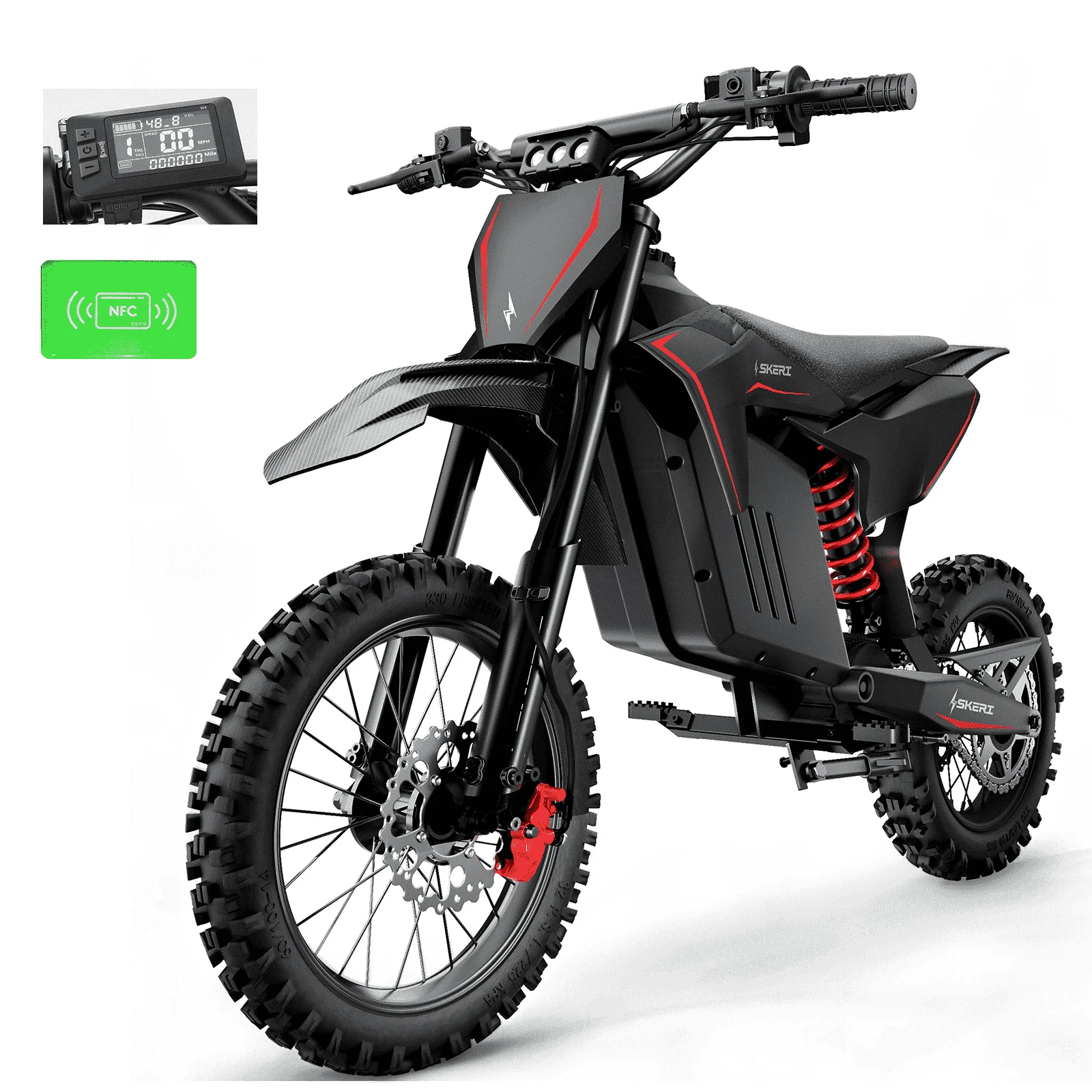 Skeri D1 Electric Bike, 2000W Brushless Motor, 14"/12" Fat Tires, 48V 21Ah Battery, 39MPH Top Speed, Hydraulic Brakes, Full Suspension, Off-Road