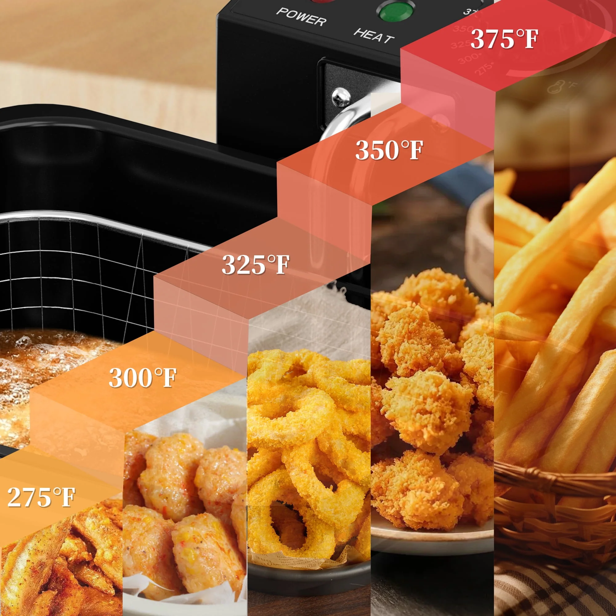 WHALL Deep Fryer, 3 Baskets, 5L Oil Capacity, Adjustable Temperature Control, Stainless Steel, 1700W - Image 5