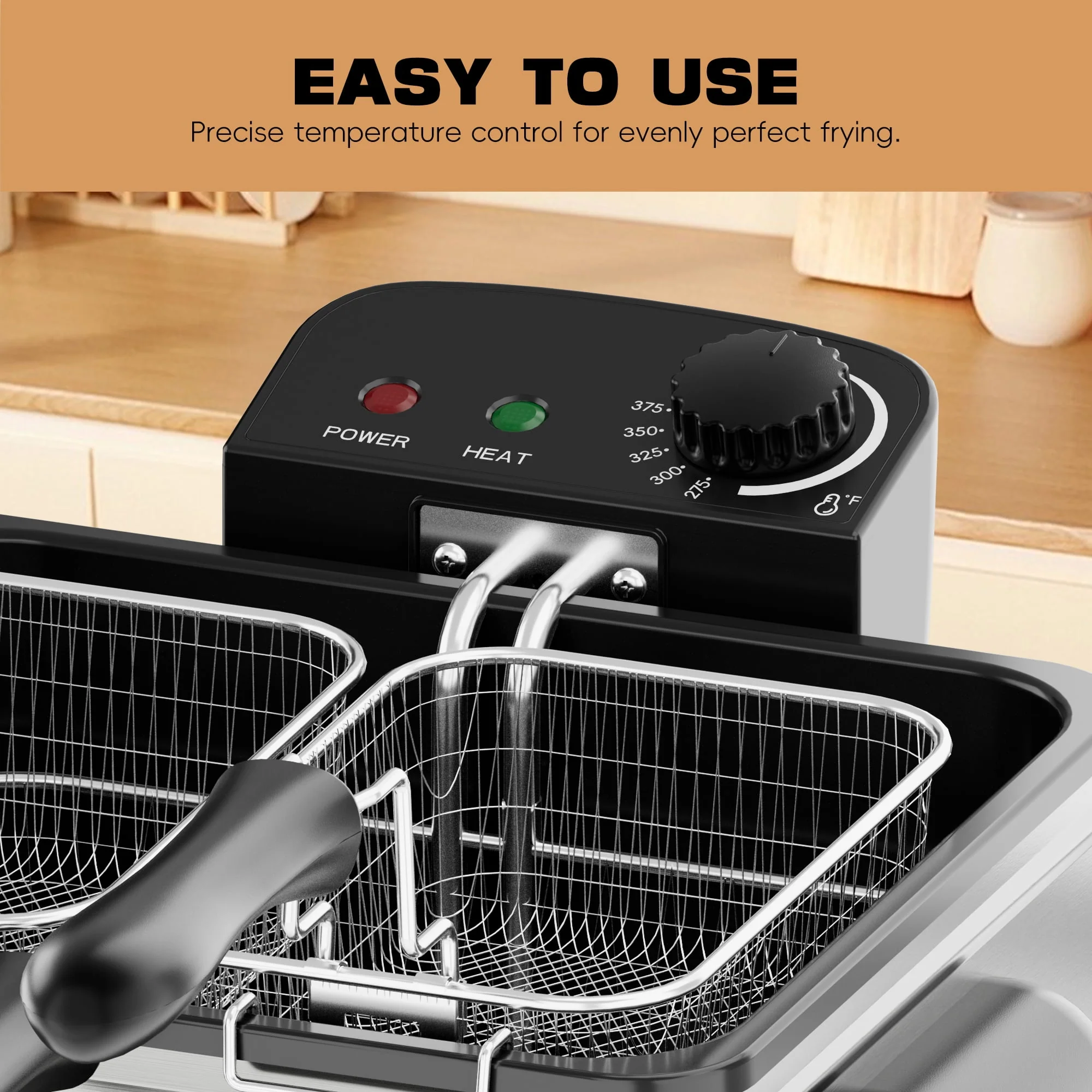 WHALL Deep Fryer, 3 Baskets, 5L Oil Capacity, Adjustable Temperature Control, Stainless Steel, 1700W - Image 7