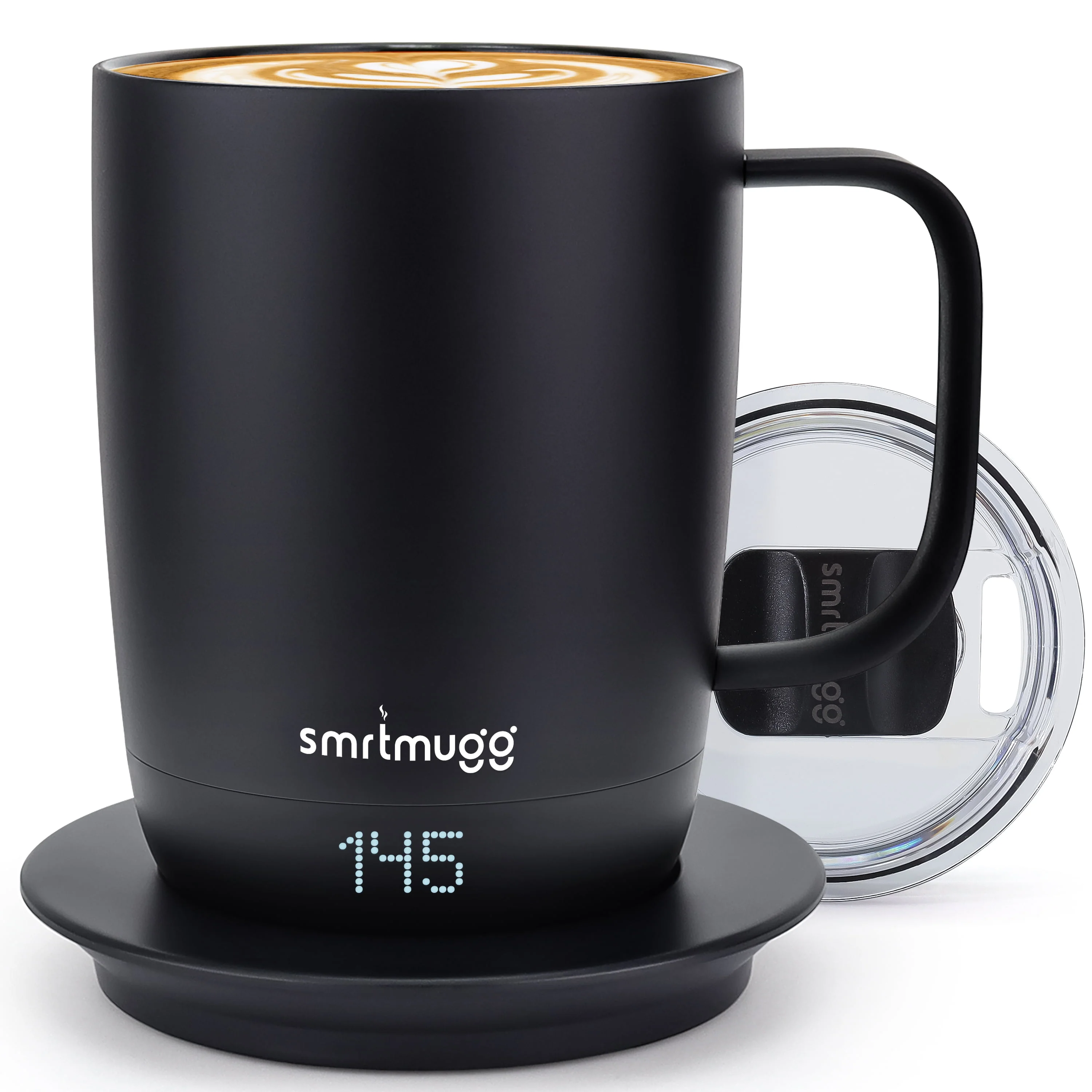 SmrtMugg Pro Self-Heating Coffee Mug, 14 oz, Adjustable Temperature Control, LCD Display, Magnetic Slider Lid, Black