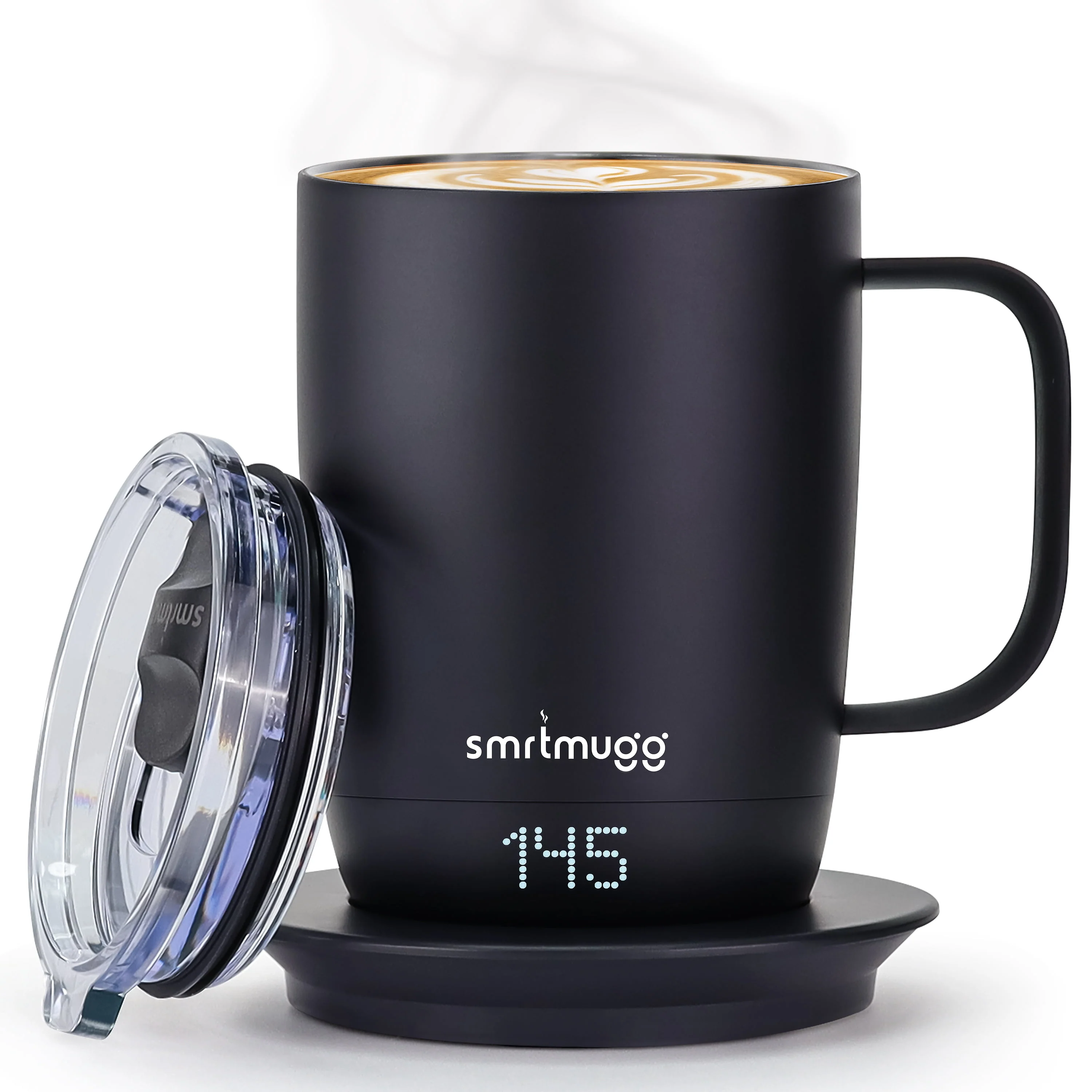 SmrtMugg Pro Self-Heating Coffee Mug, 14 oz, Adjustable Temperature Control, LCD Display, Magnetic Slider Lid, Black - Image 2